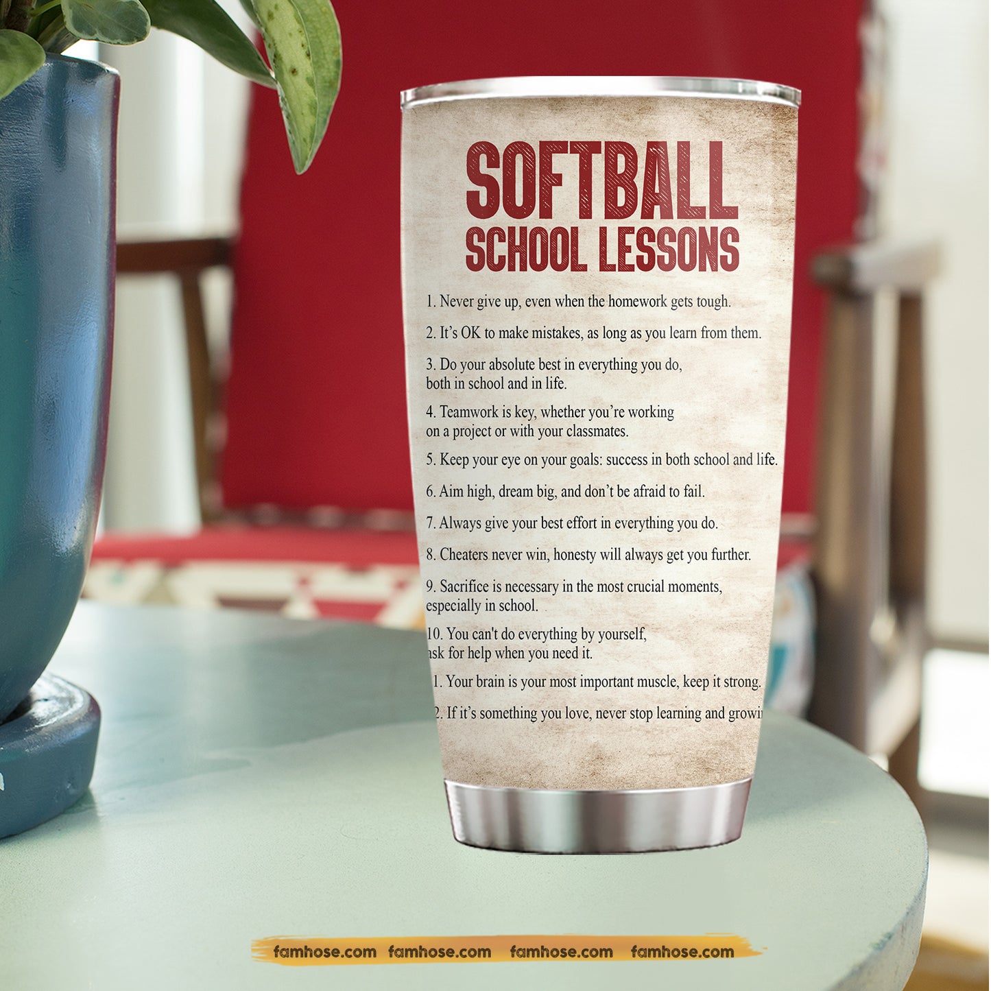 Personalized School Softball Kid Tumbler, Softball School Lessons Stainless Steel Tumbler Gift For Softball Lovers