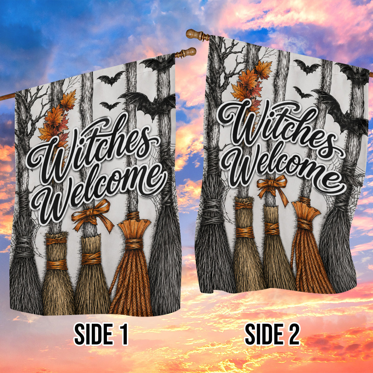 Halloween Witches Welcome Garden & House Flag, Witch Broom Yard Flag Spooky Season Gift For Witch Lover