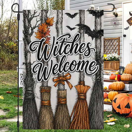 Halloween Witches Welcome Garden & House Flag, Witch Broom Yard Flag Spooky Season Gift For Witch Lover