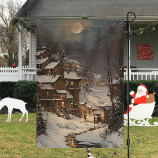 Moonlit Winter Village, Christmas Garden Flag - House Flag, Christmas Flag Gift