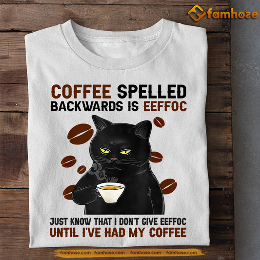 Funnny Black Cat T-shirt, Coffee Spelled Backwards Is Eeffoc, Gift For Cat Lovers, Cat Tees, Cat Owners