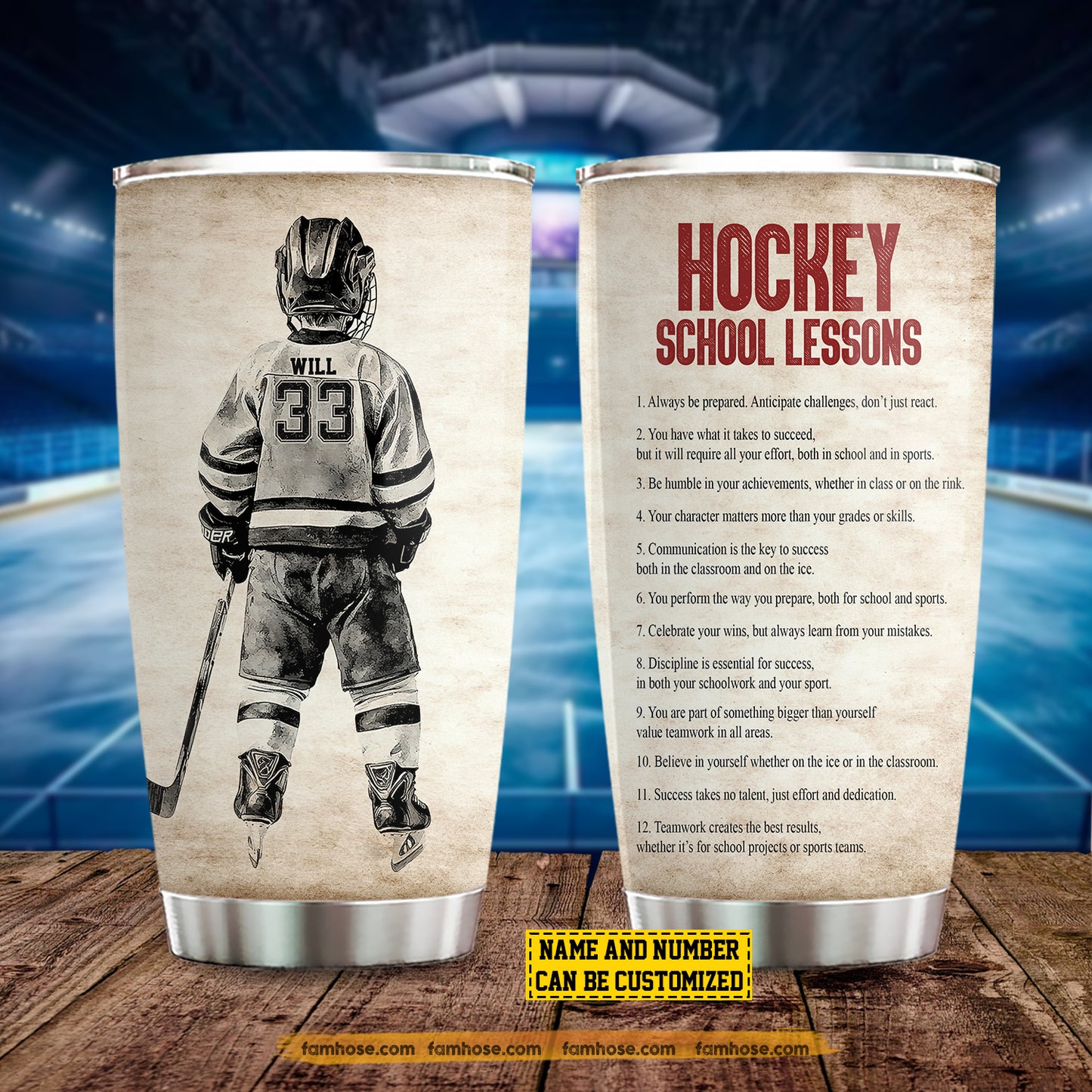 Personalized School Hockey Kid Tumbler, Hockey School Lessons Stainless Steel Tumbler Gift For Hockey Lovers