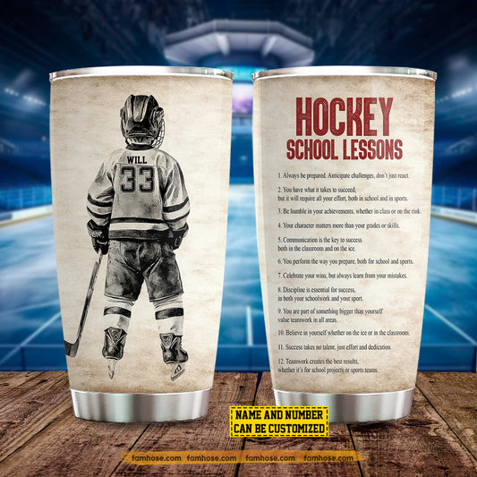 Personalized School Hockey Kid Tumbler, Hockey School Lessons Stainless Steel Tumbler Gift For Hockey Lovers