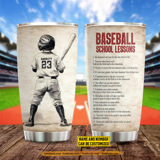 Personalized School Baseball Kid Tumbler, Baseball School Lessons Stainless Steel Tumbler Gift For Baseball Lovers