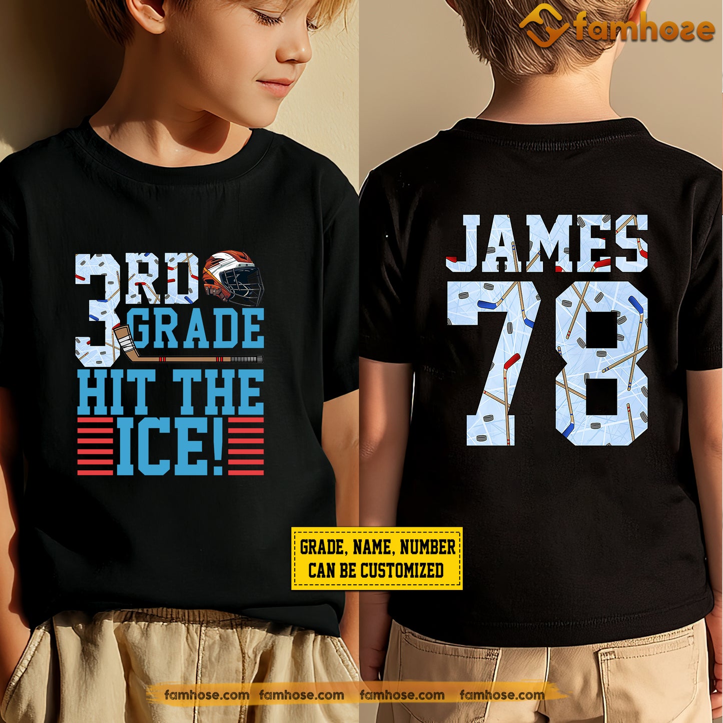 Personalized Back To School Hockey Kid Two-sided T-shirt, Hit The Ice Sport Tees Gift For Hockey Lovers
