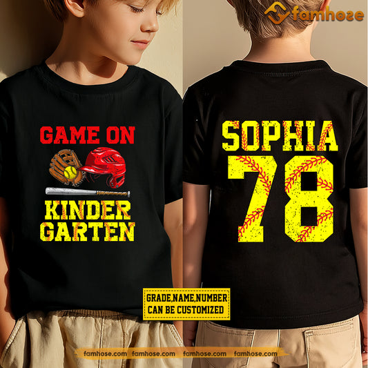 Personalized School Softball Kid Two-sided T-shirt, Game On Sport Tees Gift For Softball Lovers