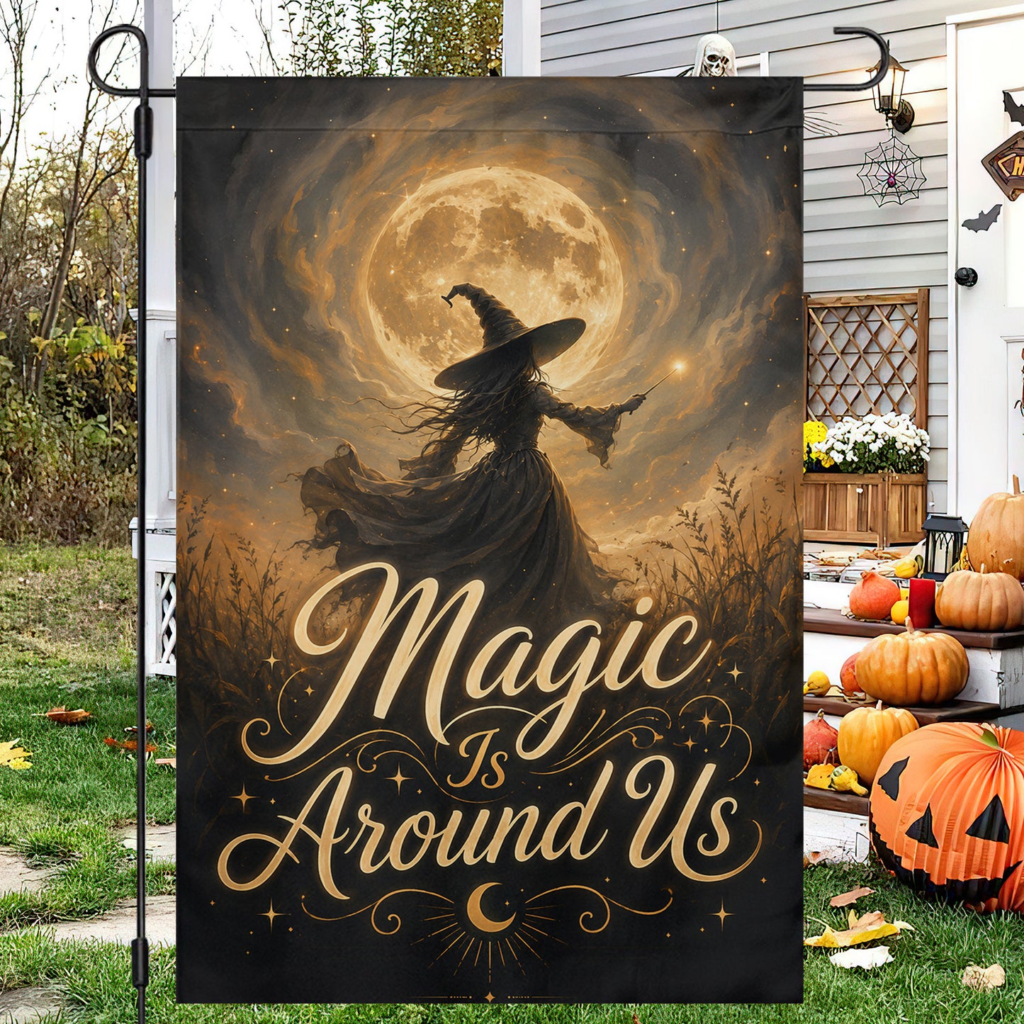 Halloween Witch Garden & House Flag, Magic Is Around Us Yard Flag Spooky Season Gift For Witch Lover