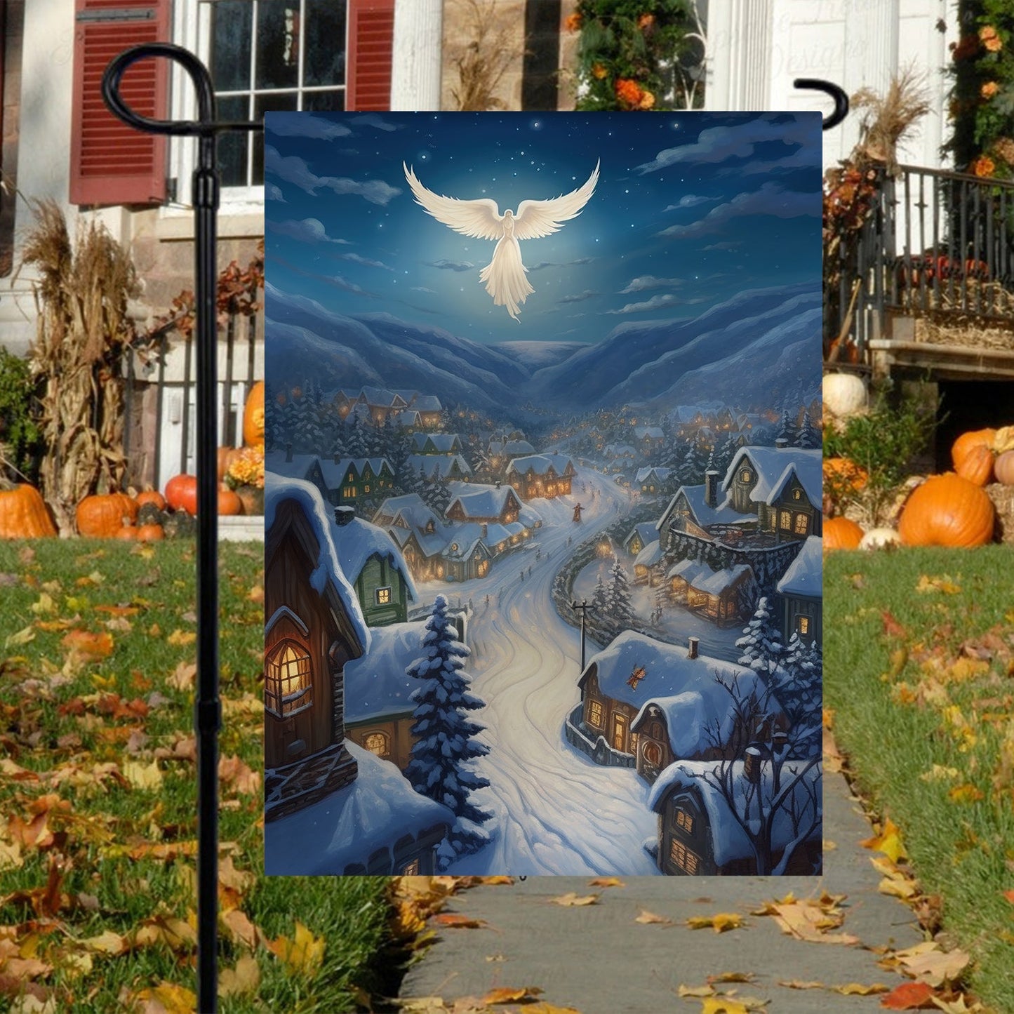 Angel's Embrace Midnight Miracle, Angel Garden Flag - House Flag, Christmas Flag Gift For Angel Lovers