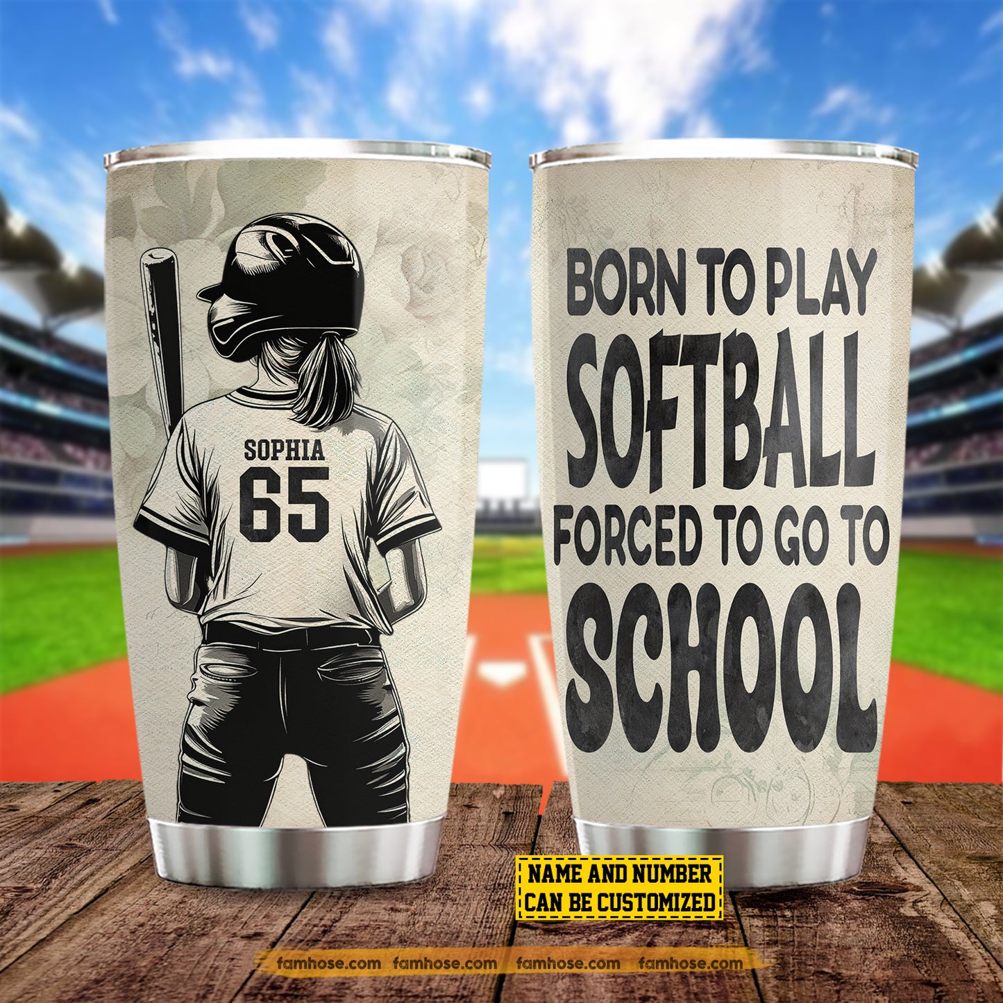 Personalized School Softball Girl Kid Tumbler, Born To Play Softball Stainless Steel Tumbler Gift For Softball Lovers