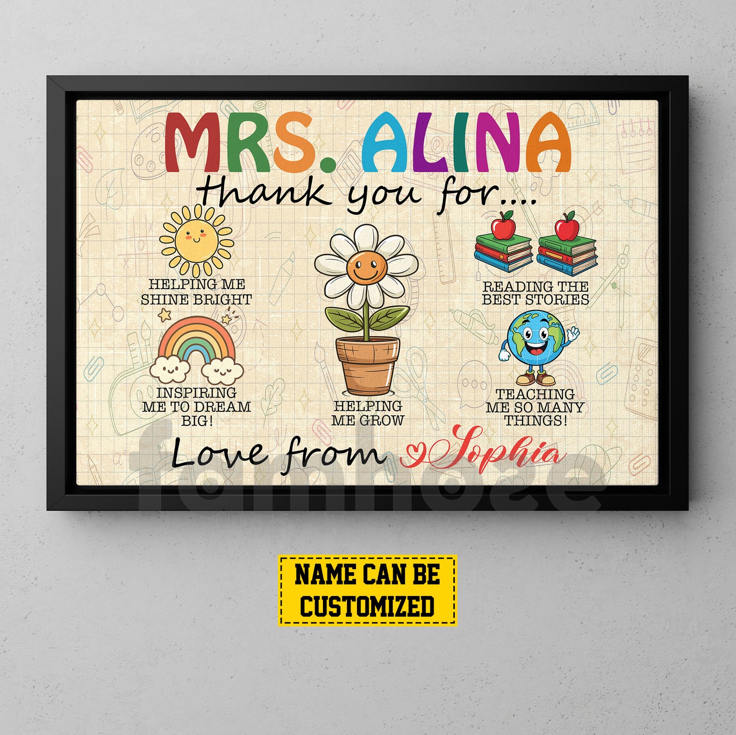 Back To School Teacher Canvas Painting, Thank You For Classroom Wall Art Decor, Poster Gift For Teacher Lovers