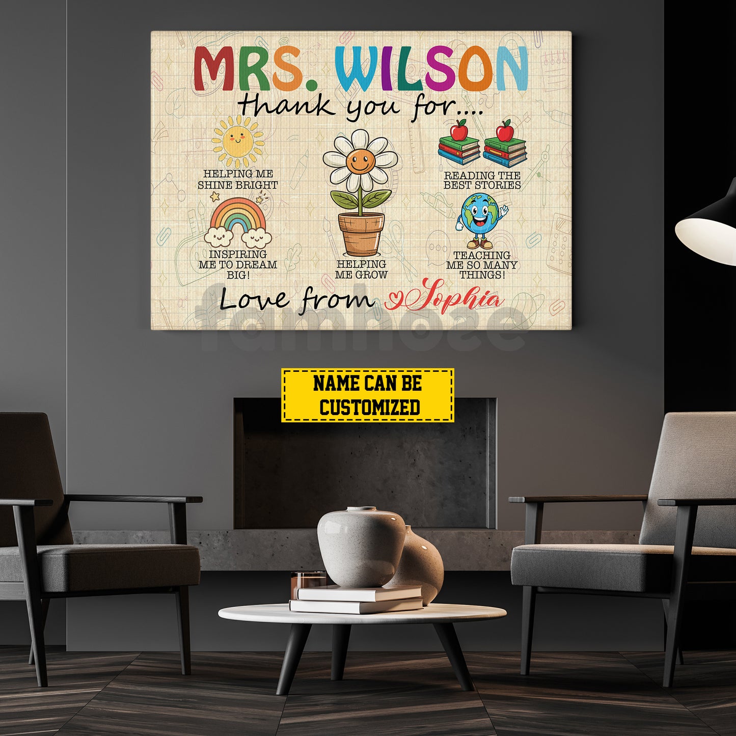 Back To School Teacher Canvas Painting, Thank You For Classroom Wall Art Decor, Poster Gift For Teacher Lovers
