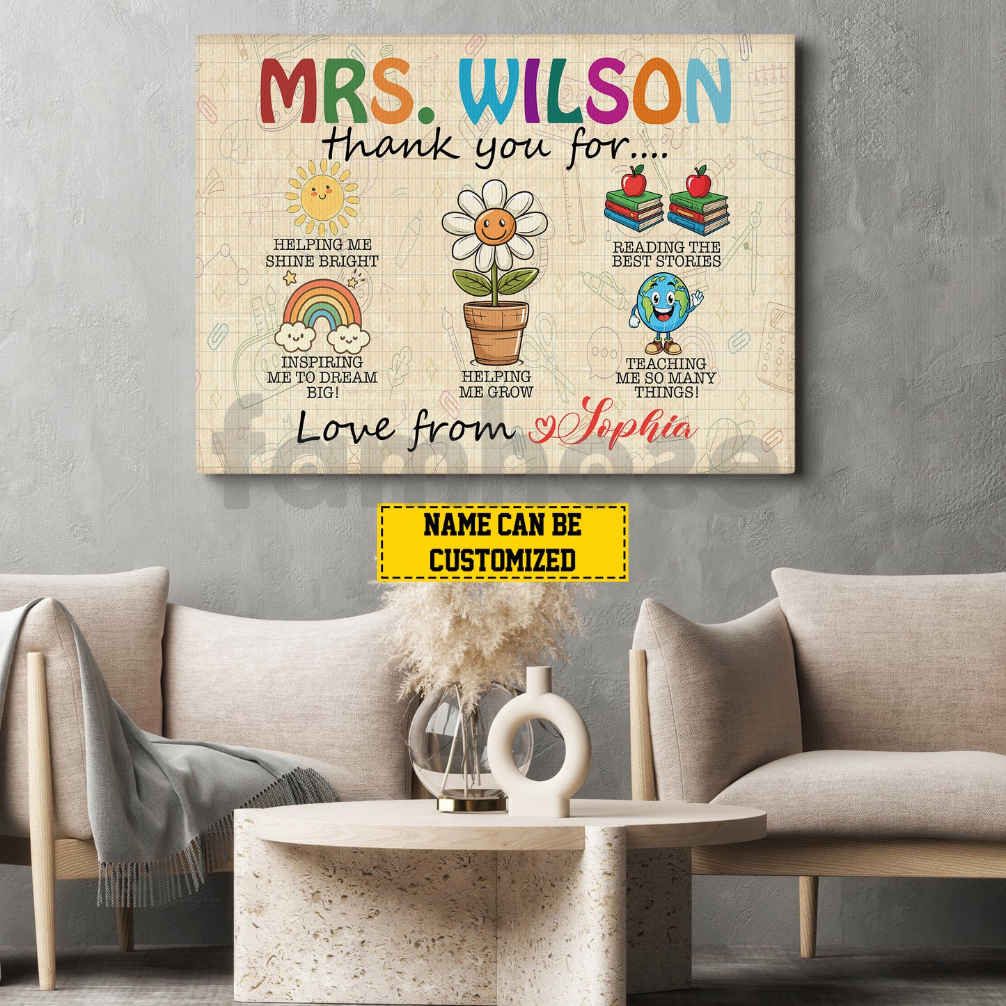 Back To School Teacher Canvas Painting, Thank You For Classroom Wall Art Decor, Poster Gift For Teacher Lovers