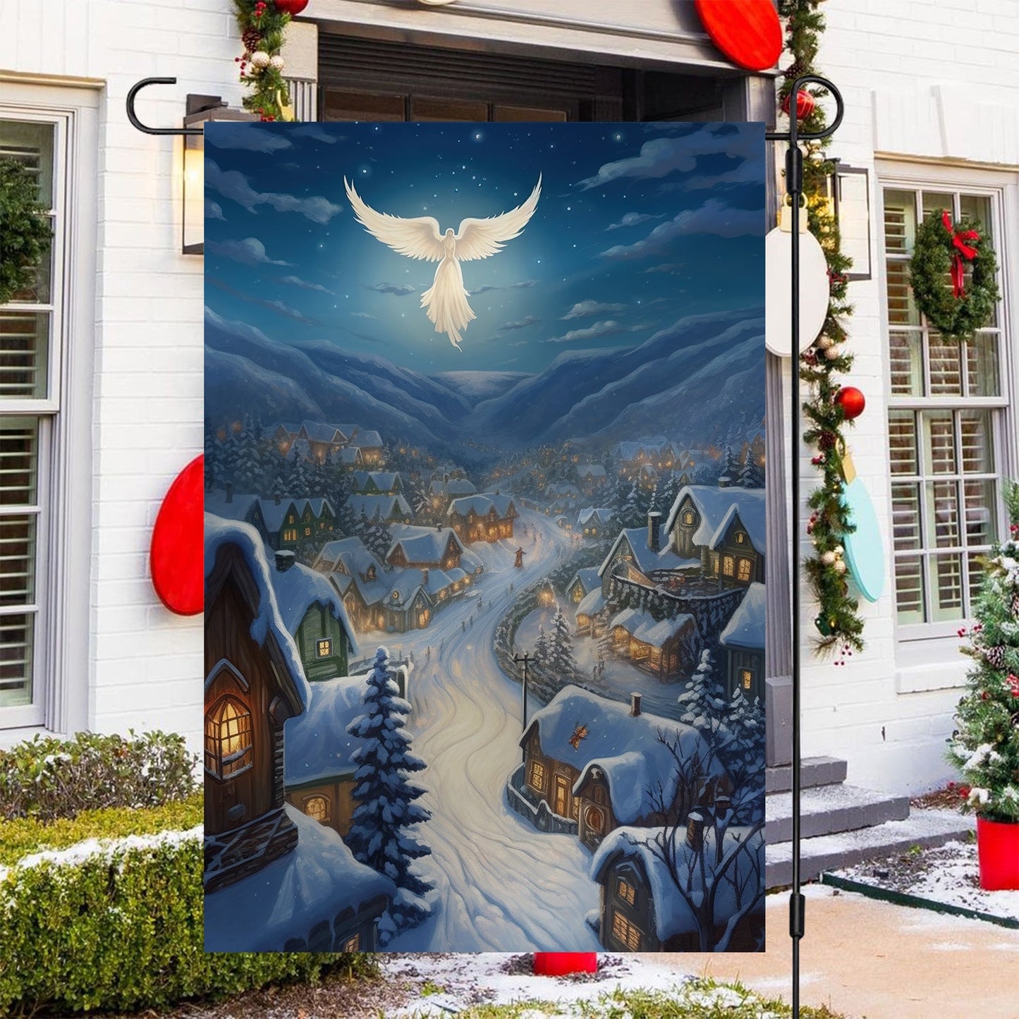 Angel's Embrace Midnight Miracle, Angel Garden Flag - House Flag, Christmas Flag Gift For Angel Lovers