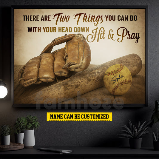 Personalized Softball Canvas Painting, Hit & Pray Wall Art Decor, Poster Gift For Softball Lovers