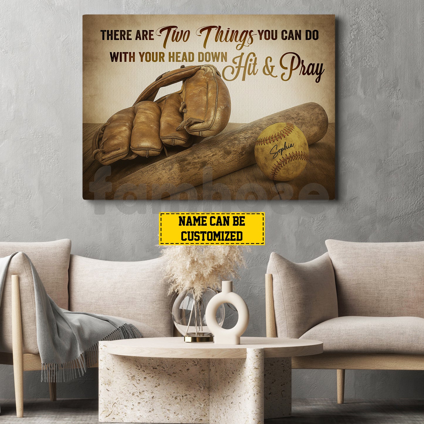 Personalized Softball Canvas Painting, Hit & Pray Wall Art Decor, Poster Gift For Softball Lovers