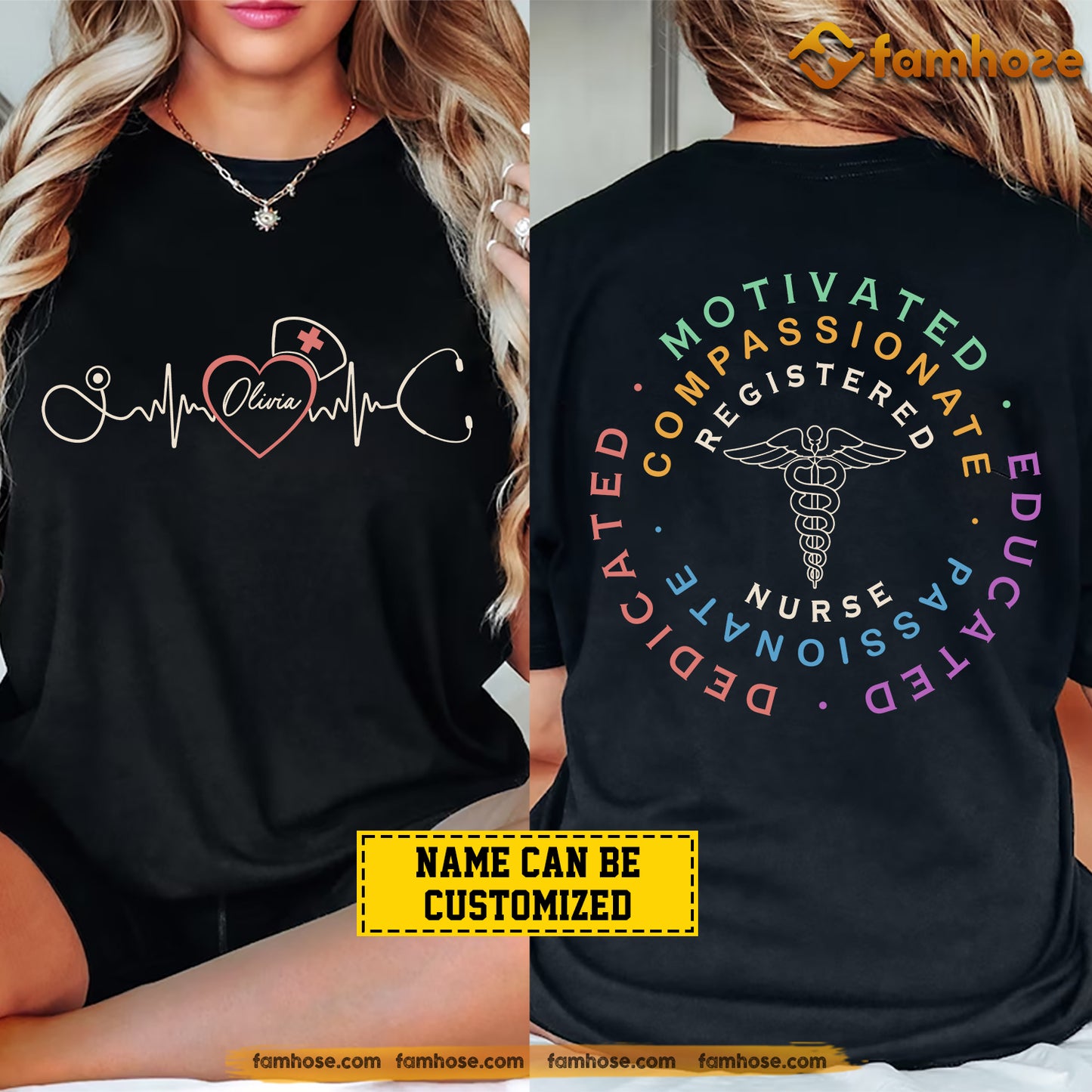 Personalized Nurse Two-Sided T-shirt, Motivated Compassionate Registered Nurse Tees Gift For Nurse Lovers