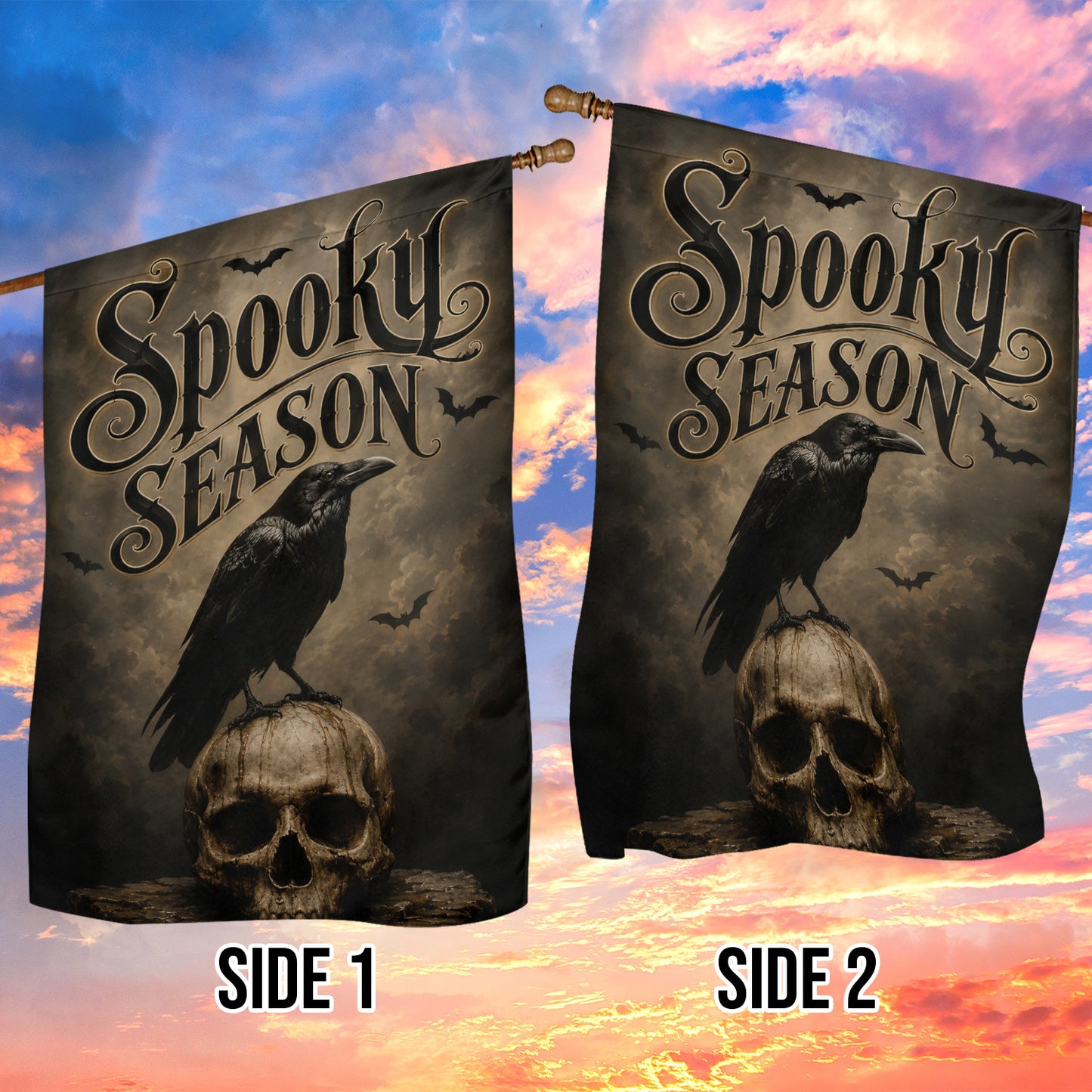 Halloween Gothic Skull Garden & House Flag, Spooky Season Raven Yard Flag Gift For Raven Lover