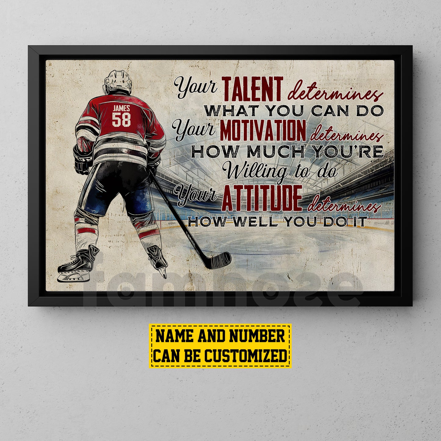 Motivational Personalized Hockey Man Canvas Painting, Your Talent Determines Sport Wall Art Decor, Poster Gift For Hockey Lovers