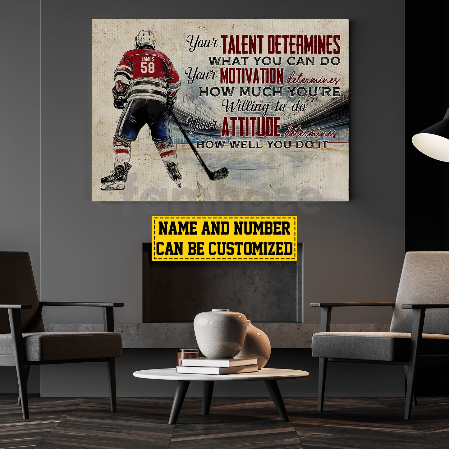 Motivational Personalized Hockey Man Canvas Painting, Your Talent Determines Sport Wall Art Decor, Poster Gift For Hockey Lovers