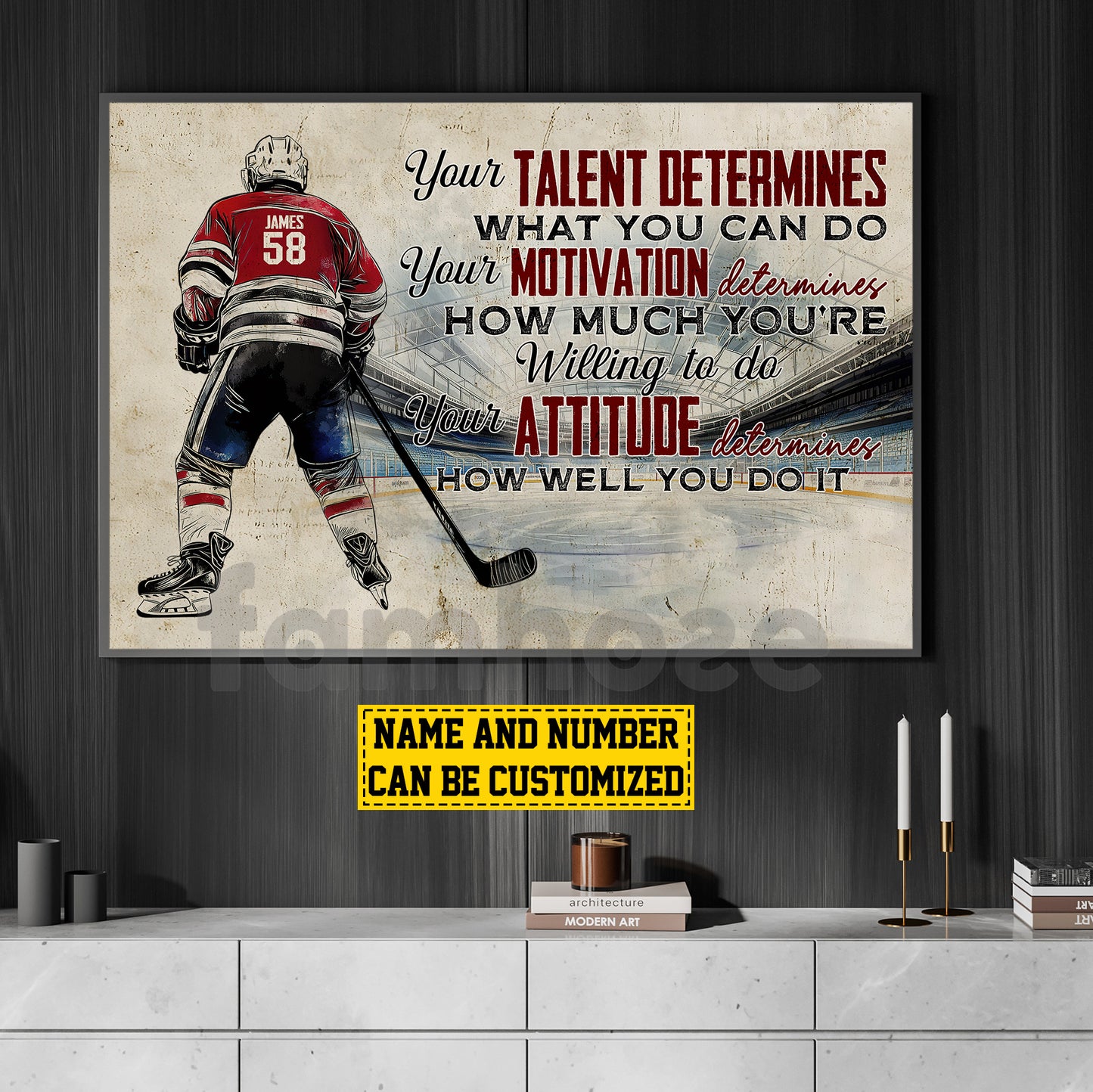 Motivational Personalized Hockey Man Canvas Painting, Your Talent Determines Sport Wall Art Decor, Poster Gift For Hockey Lovers