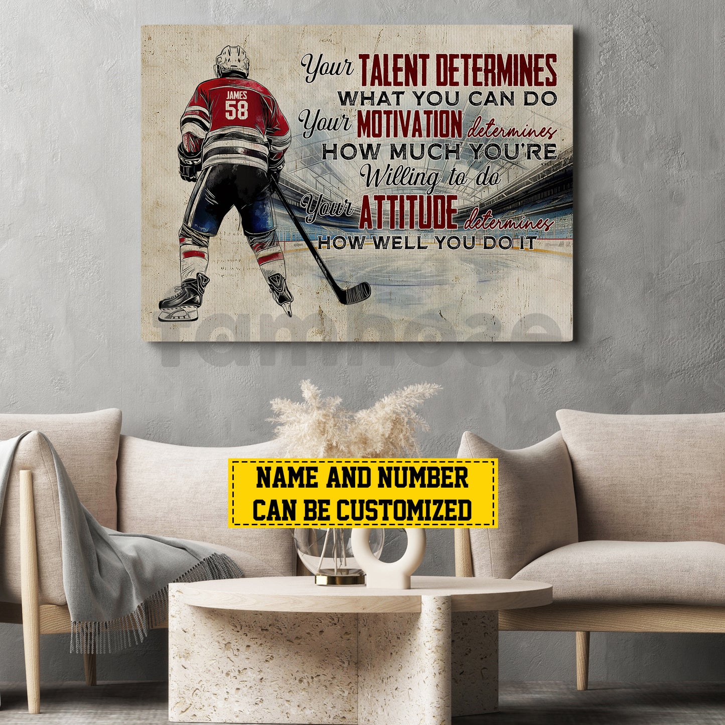 Motivational Personalized Hockey Man Canvas Painting, Your Talent Determines Sport Wall Art Decor, Poster Gift For Hockey Lovers