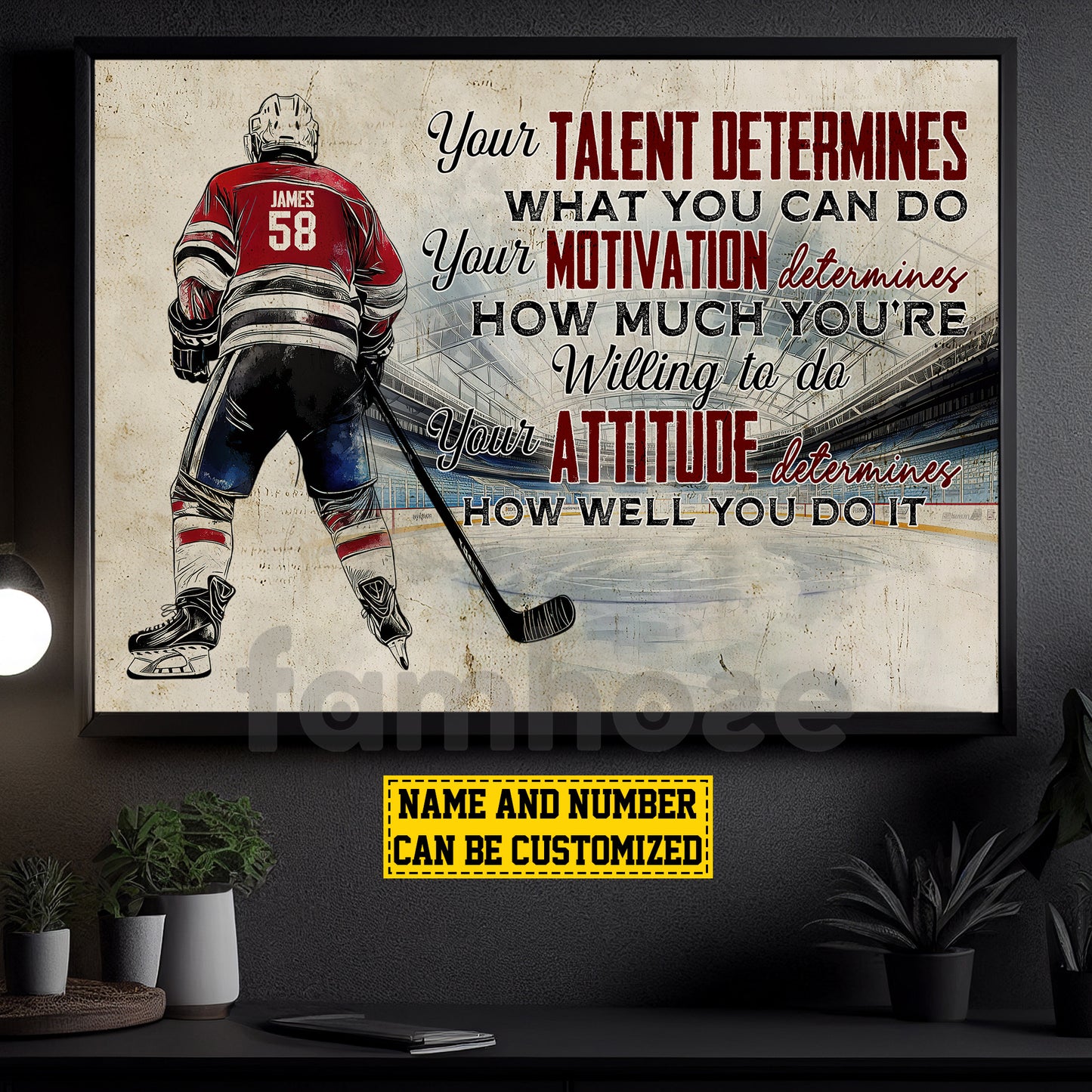 Motivational Personalized Hockey Man Canvas Painting, Your Talent Determines Sport Wall Art Decor, Poster Gift For Hockey Lovers