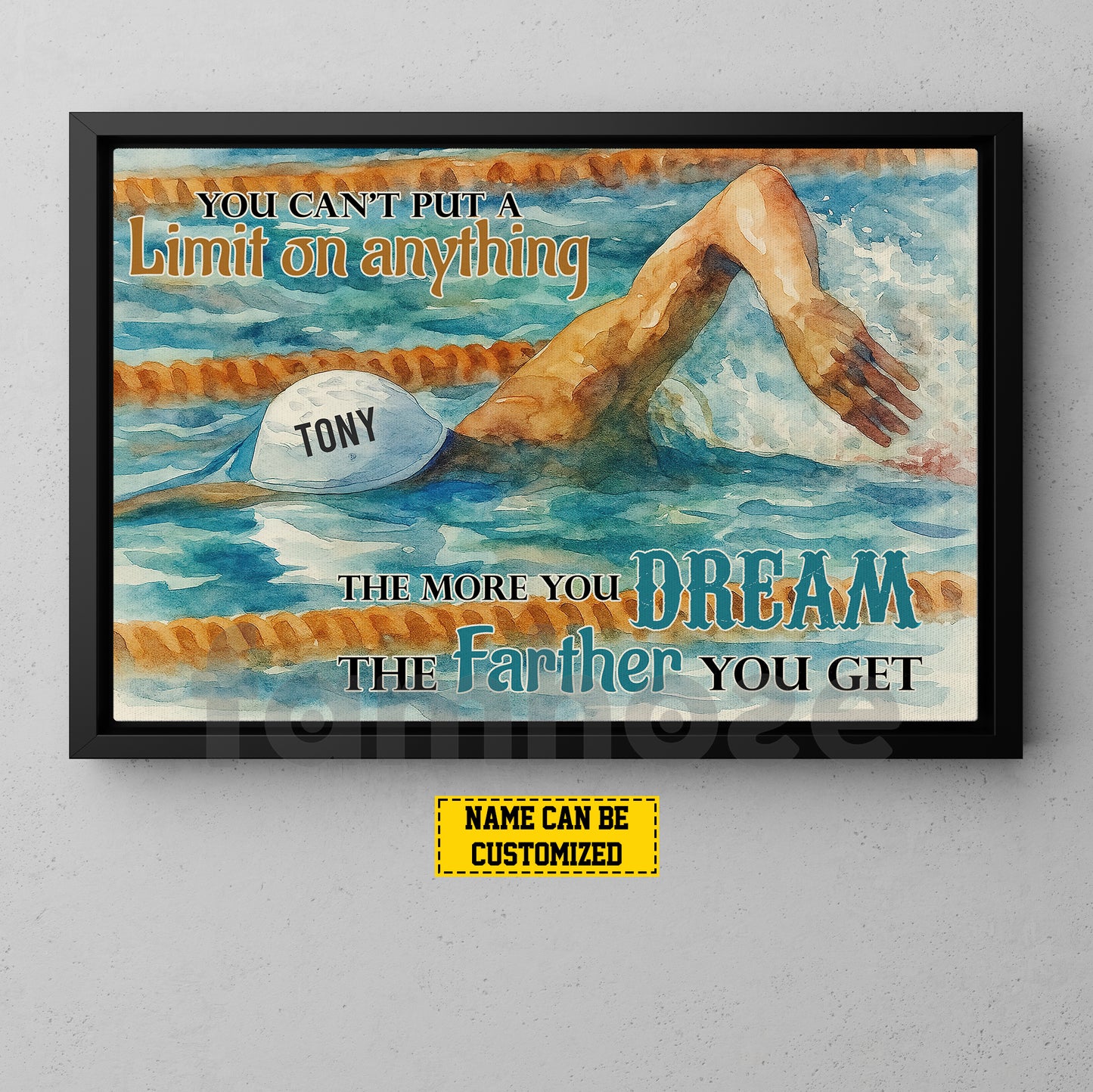 Personalized Swimming Canvas Painting, You Can't Put A Limit On Anything Wall Art Decor, Poster Gift For Swimming Lovers