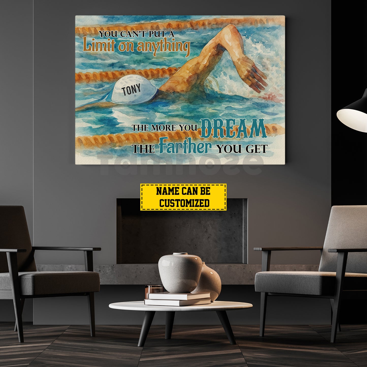 Personalized Swimming Canvas Painting, You Can't Put A Limit On Anything Wall Art Decor, Poster Gift For Swimming Lovers