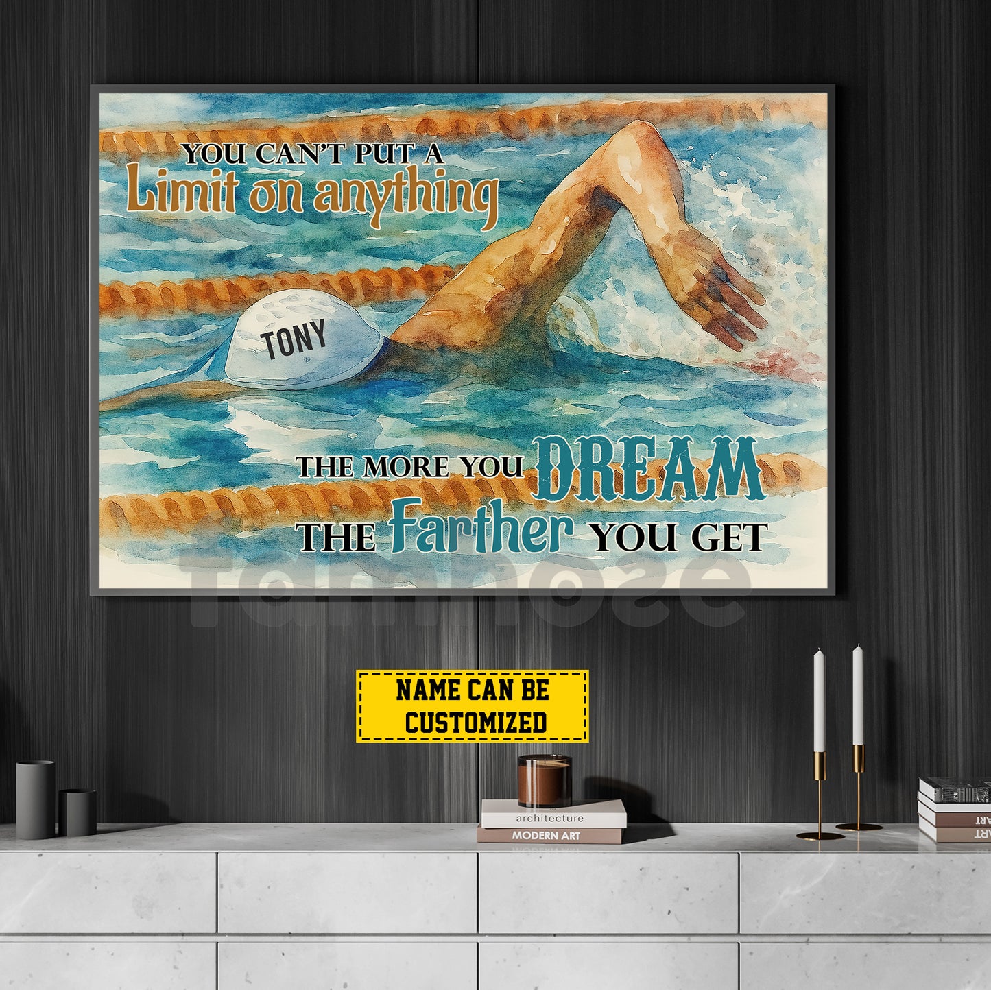 Personalized Swimming Canvas Painting, You Can't Put A Limit On Anything Wall Art Decor, Poster Gift For Swimming Lovers