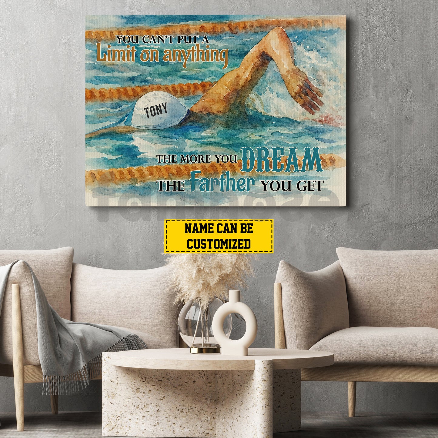 Personalized Swimming Canvas Painting, You Can't Put A Limit On Anything Wall Art Decor, Poster Gift For Swimming Lovers