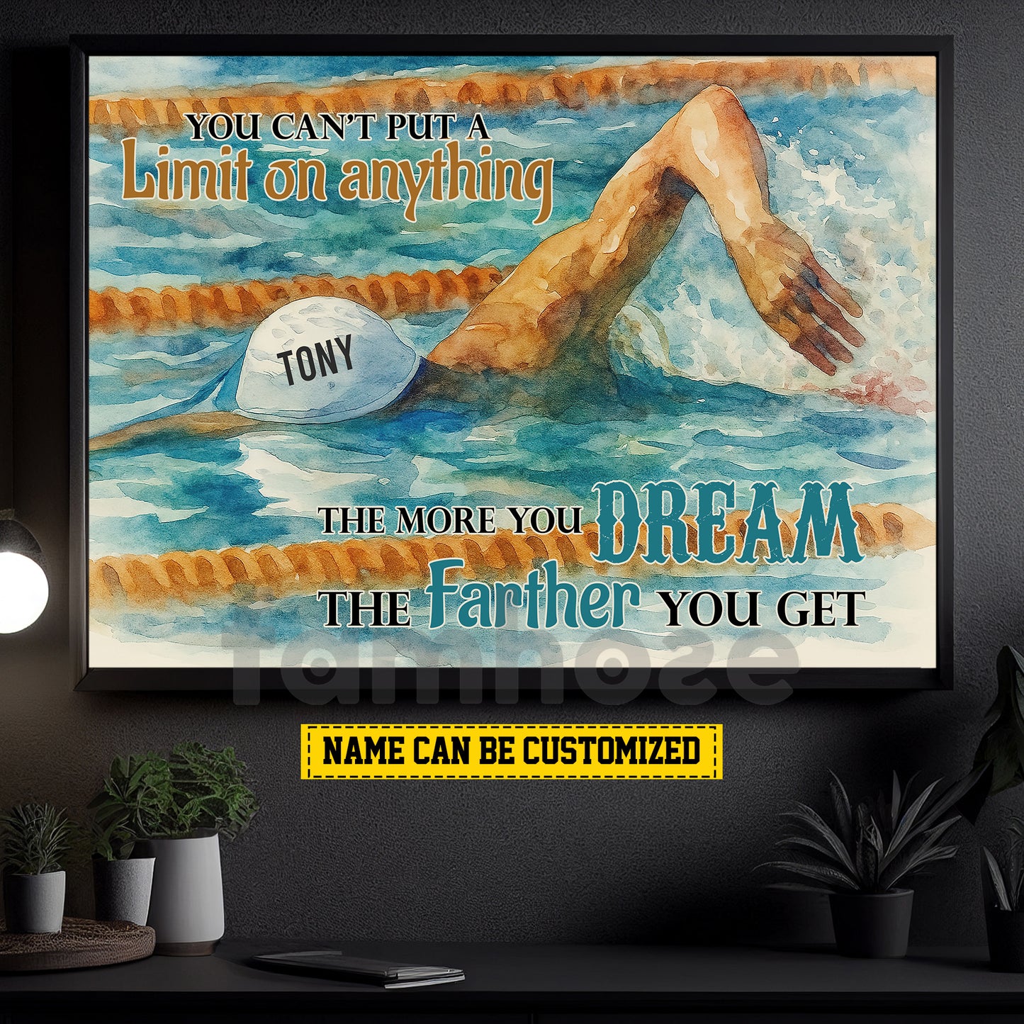 Personalized Swimming Canvas Painting, You Can't Put A Limit On Anything Wall Art Decor, Poster Gift For Swimming Lovers