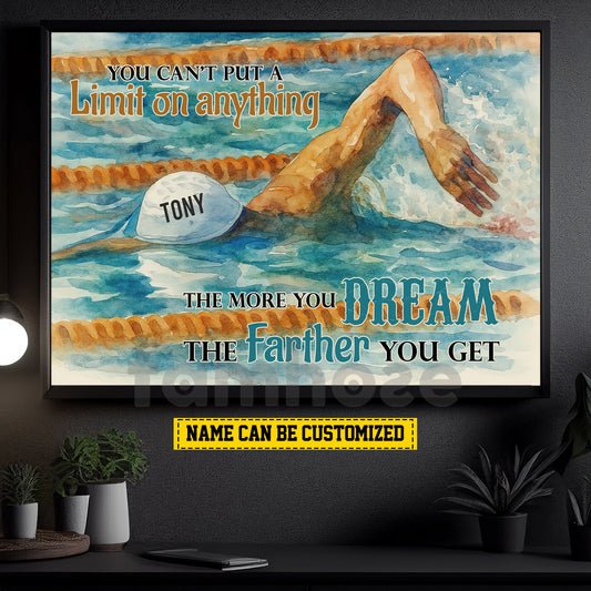 Personalized Swimming Canvas Painting, You Can't Put A Limit On Anything Wall Art Decor, Poster Gift For Swimming Lovers