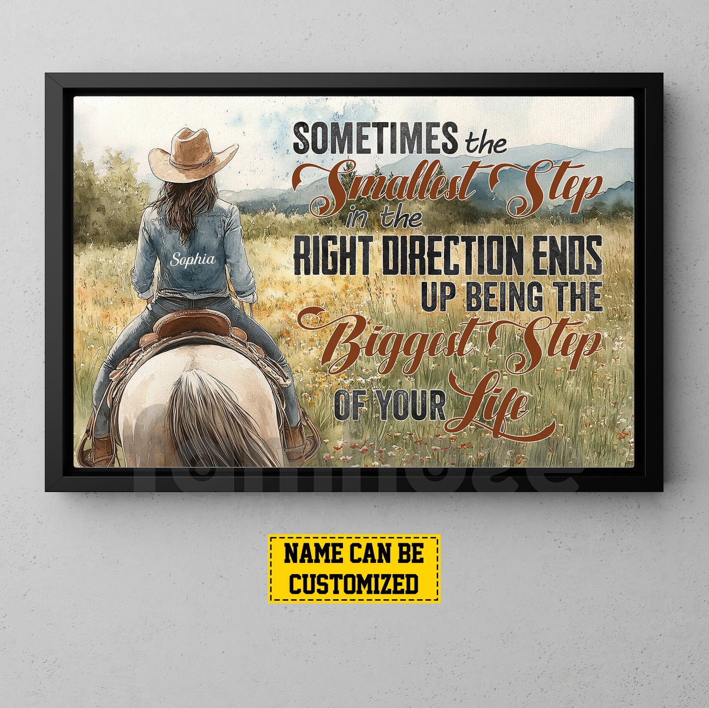Personalized Cowgirl Riding Canvas Painting, Sometimes The Smallest Step Wall Art Decor, Poster Gift For Cowgirl