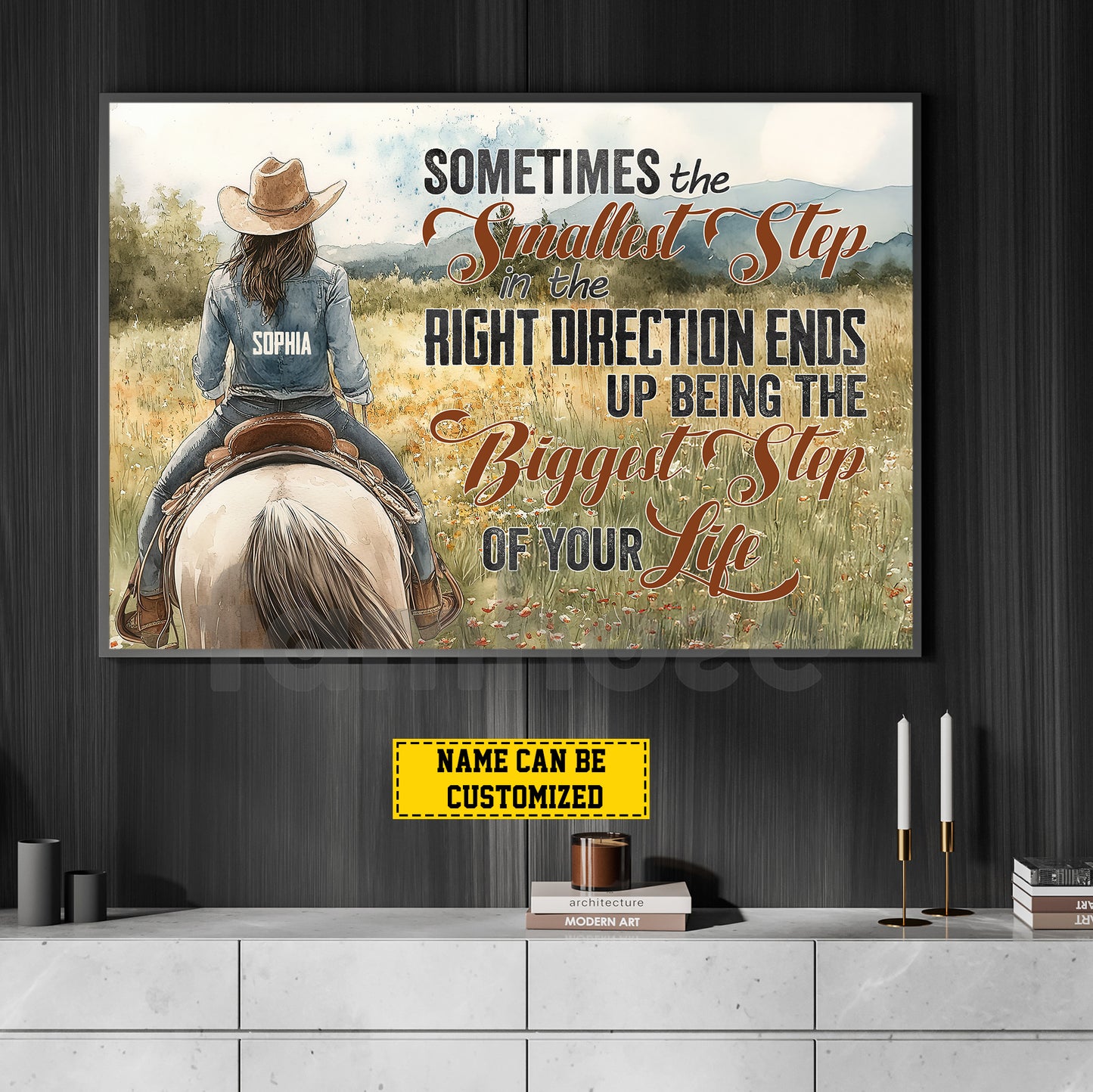 Personalized Cowgirl Riding Canvas Painting, Sometimes The Smallest Step Wall Art Decor, Poster Gift For Cowgirl