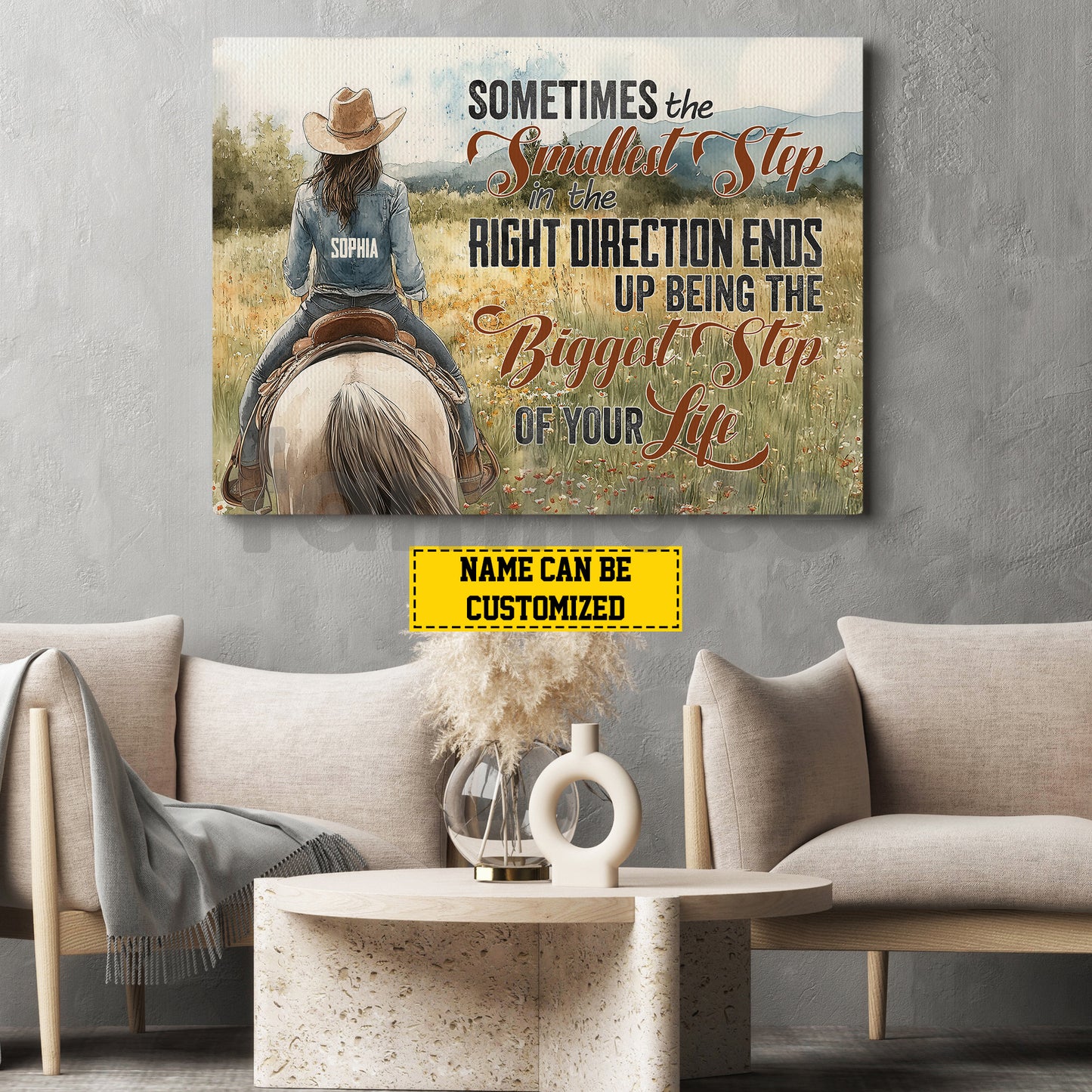 Personalized Cowgirl Riding Canvas Painting, Sometimes The Smallest Step Wall Art Decor, Poster Gift For Cowgirl