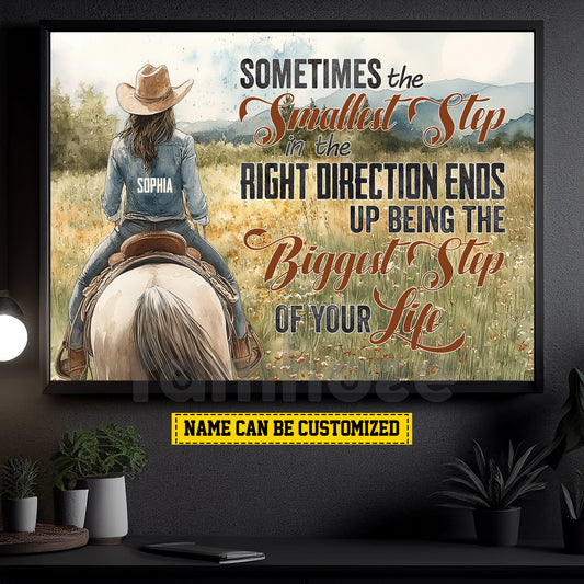 Personalized Cowgirl Riding Canvas Painting, Sometimes The Smallest Step Wall Art Decor, Poster Gift For Cowgirl