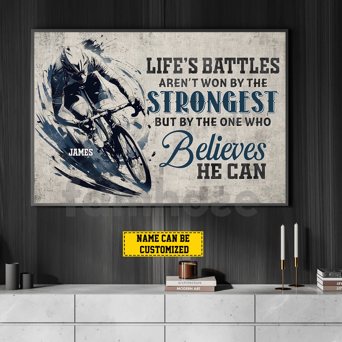 Personalized Cycling Man Canvas Painting, Life's Battles Aren't Won By The Strongest Wall Art Decor, Poster Gift For Cycling Lovers