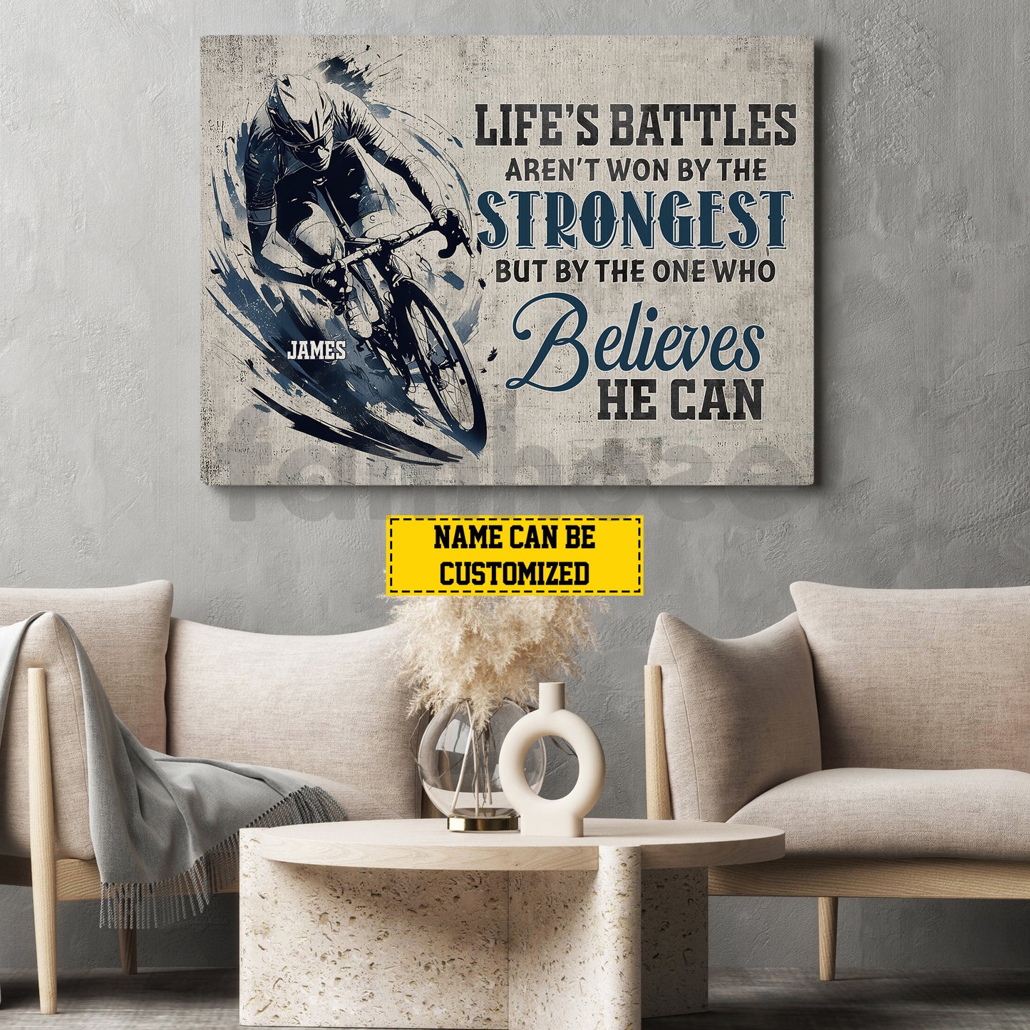 Personalized Cycling Man Canvas Painting, Life's Battles Aren't Won By The Strongest Wall Art Decor, Poster Gift For Cycling Lovers