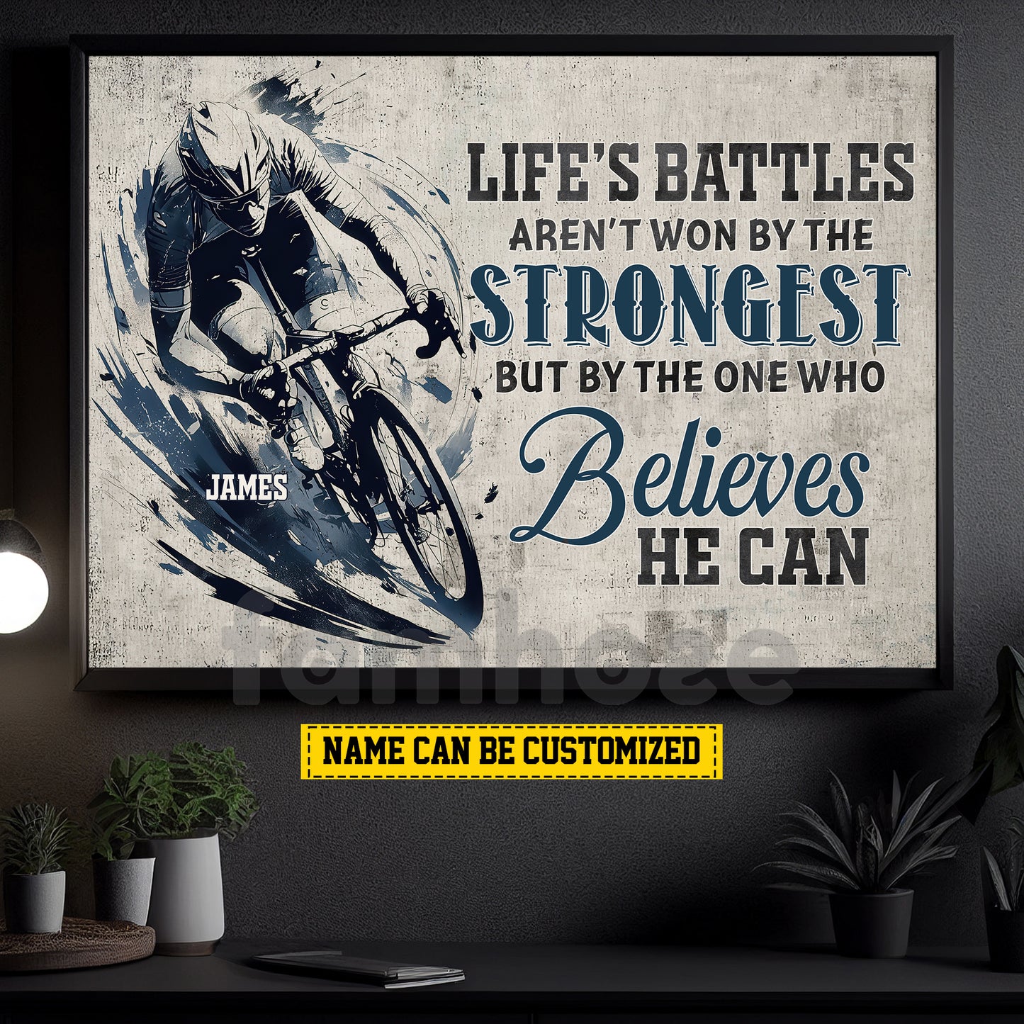 Personalized Cycling Man Canvas Painting, Life's Battles Aren't Won By The Strongest Wall Art Decor, Poster Gift For Cycling Lovers