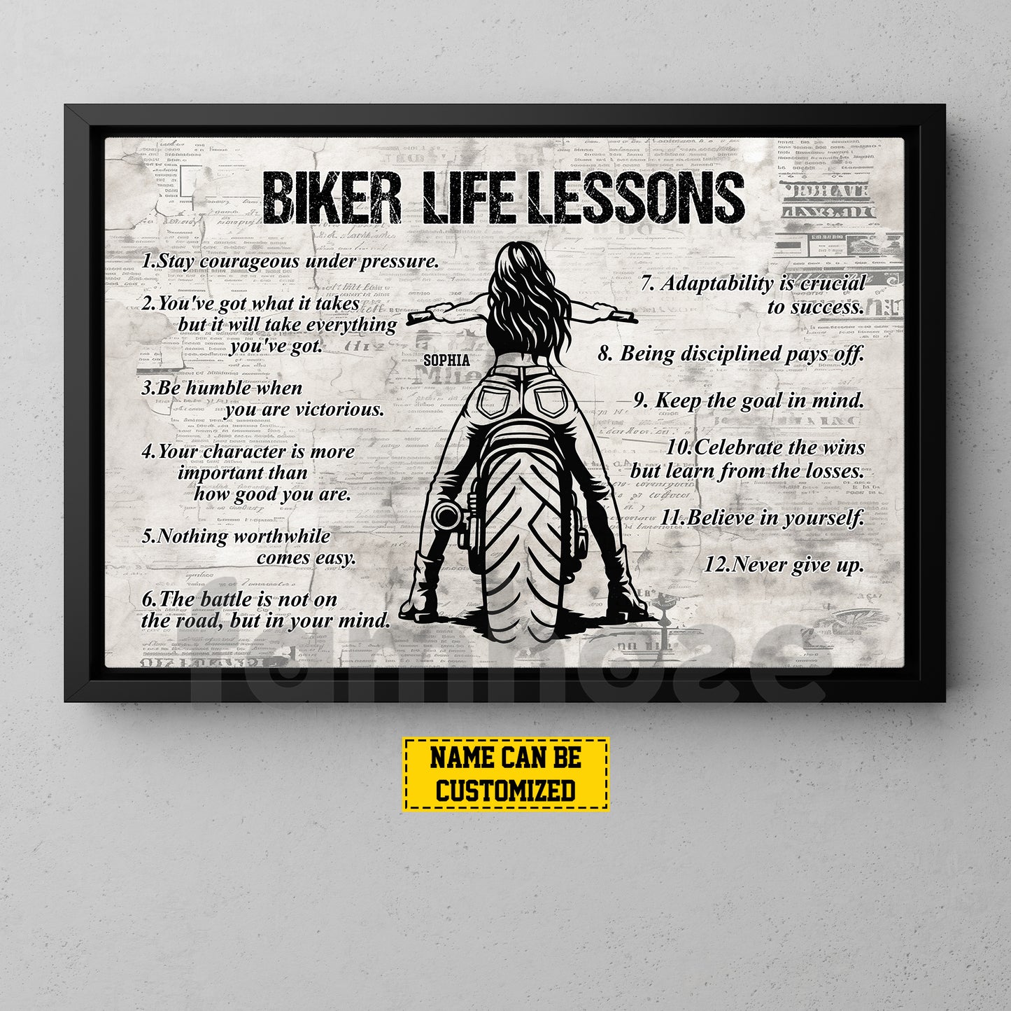 Motivational Personalized Motorcycle Woman Canvas Painting, Biker Life Lessons Cool Biker Wall Art Decor, Poster Gift For Biker Lovers