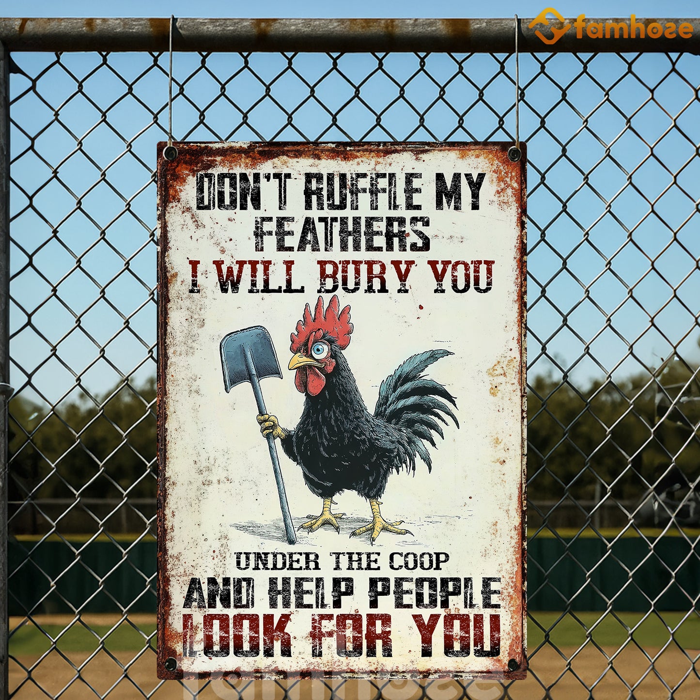 Funny Chicken Metal Sign, Don't Ruffle My Feathers Farm Sign, Farm Decor Gift For Chicken Lovers