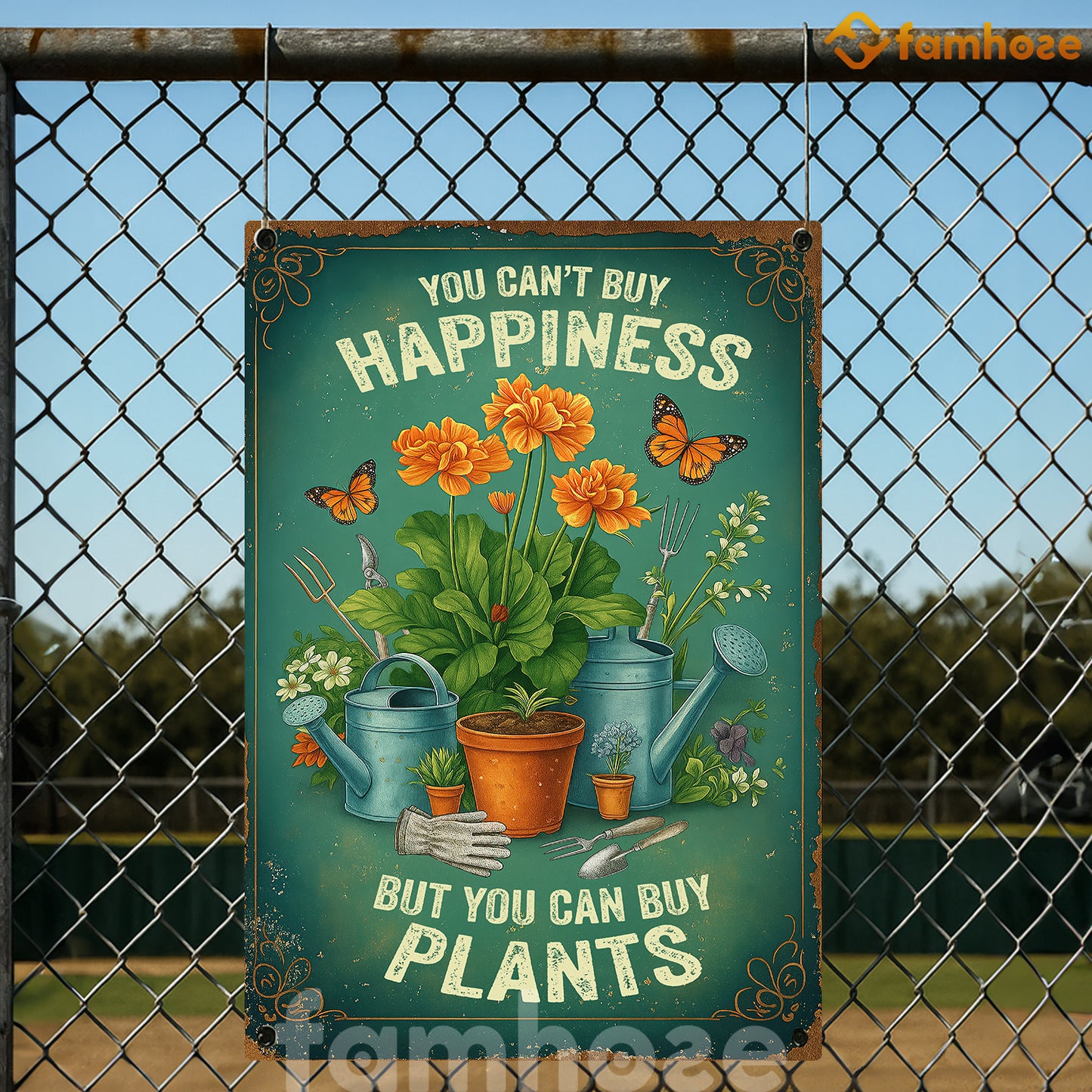 Funny Quote Metal Sign, You Can't Buy Happiness Garden Sign, Field Decor Gift For Plant Lovers