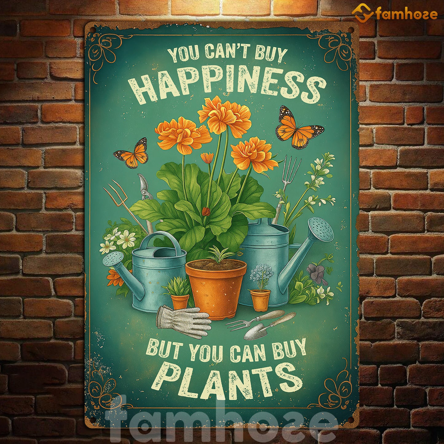 Funny Quote Metal Sign, You Can't Buy Happiness Garden Sign, Field Decor Gift For Plant Lovers