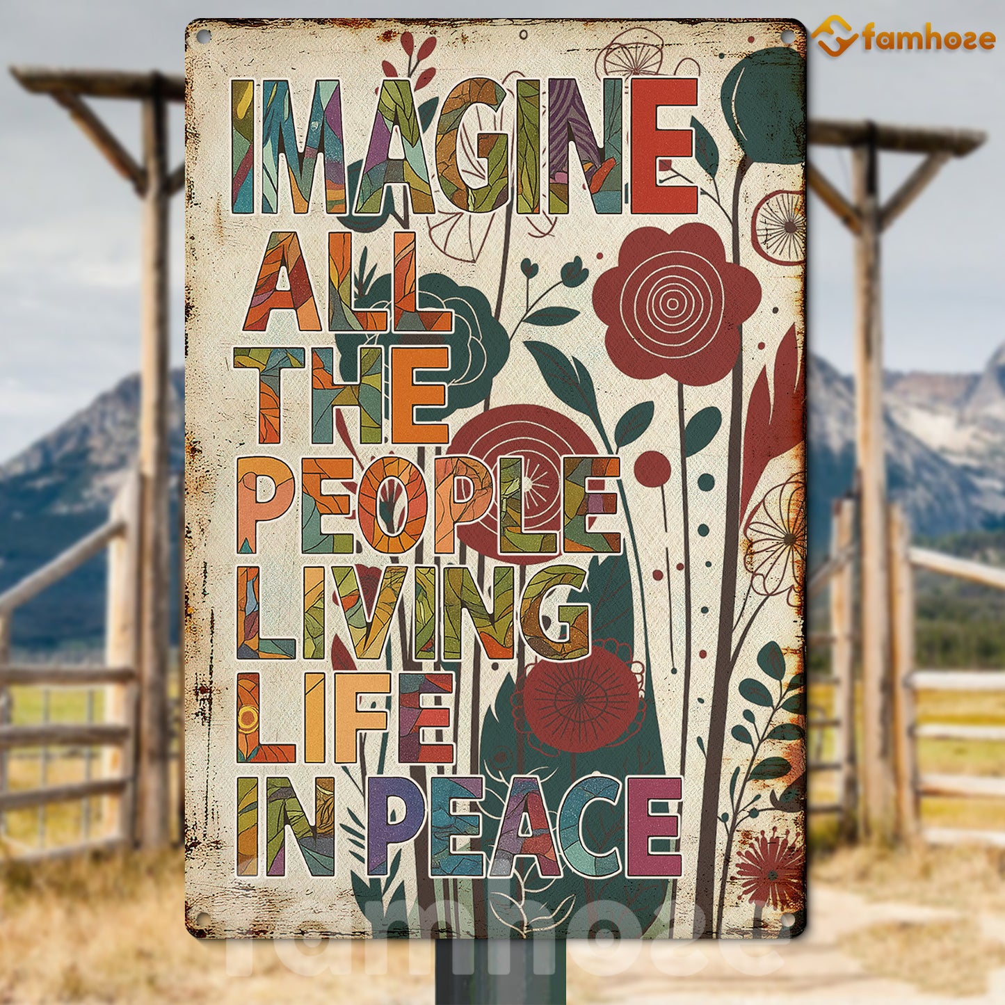 Funny Quote Metal Sign, Imagine All The People Living Life In Peace House Sign, Field Decor Gift