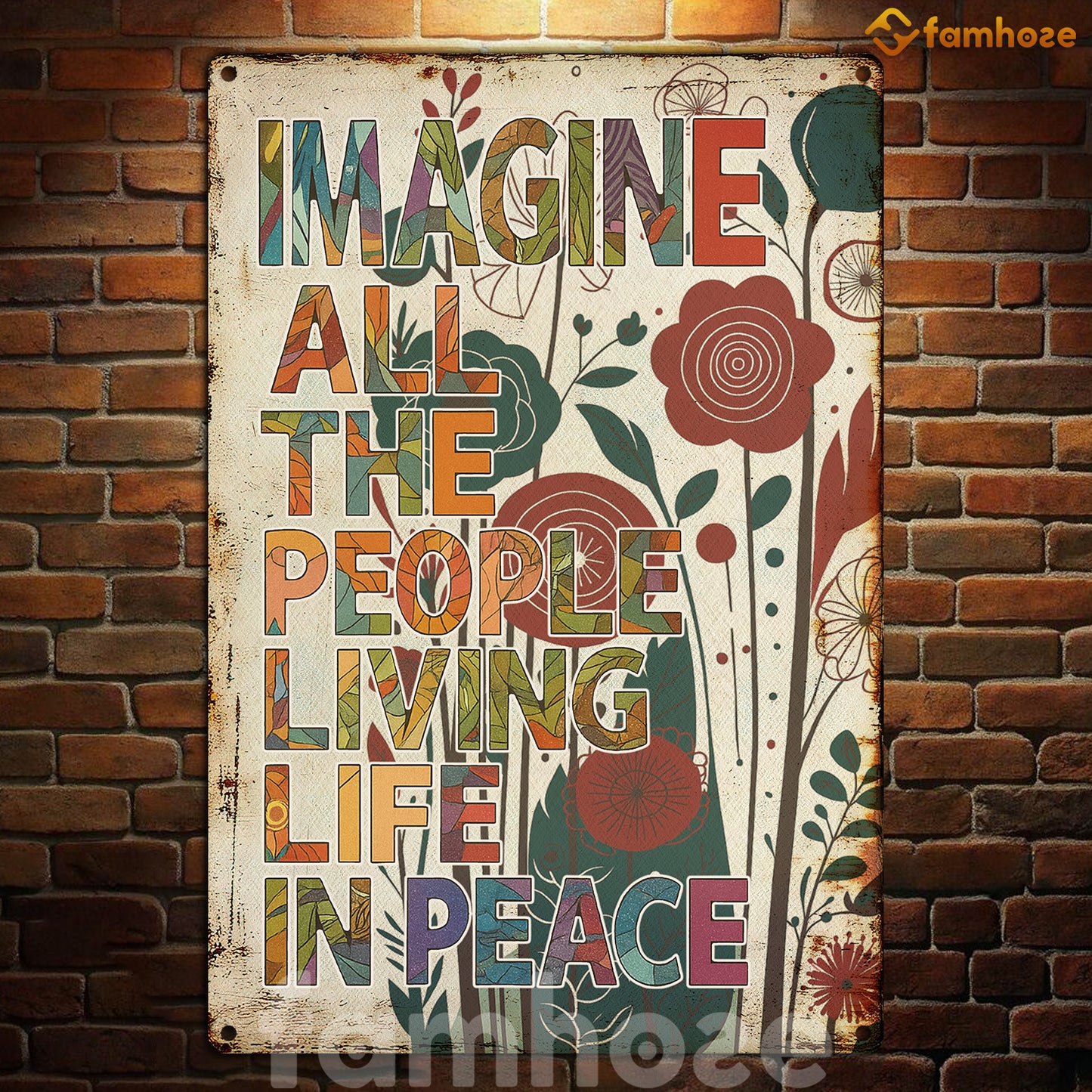 Funny Quote Metal Sign, Imagine All The People Living Life In Peace House Sign, Field Decor Gift