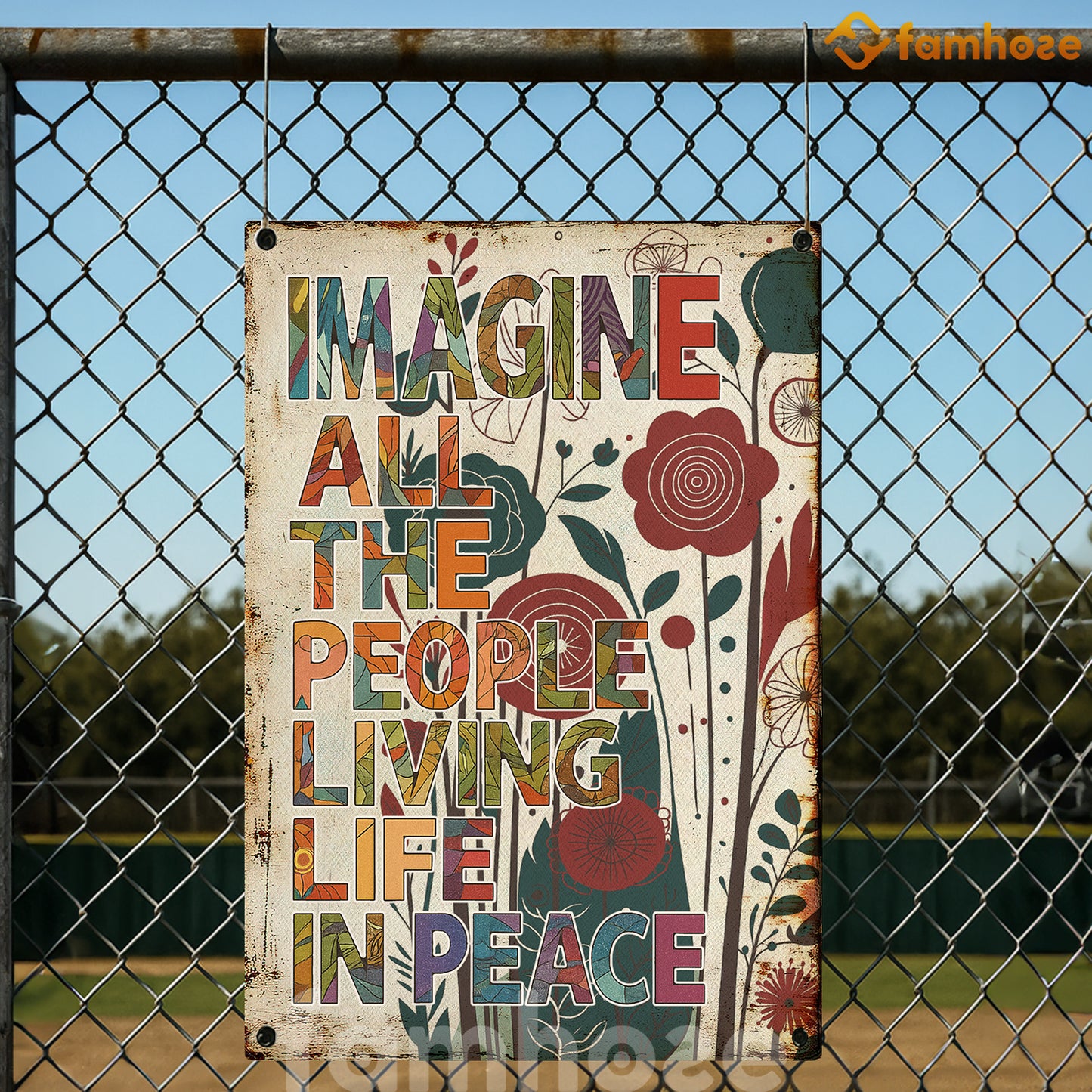 Funny Quote Metal Sign, Imagine All The People Living Life In Peace House Sign, Field Decor Gift