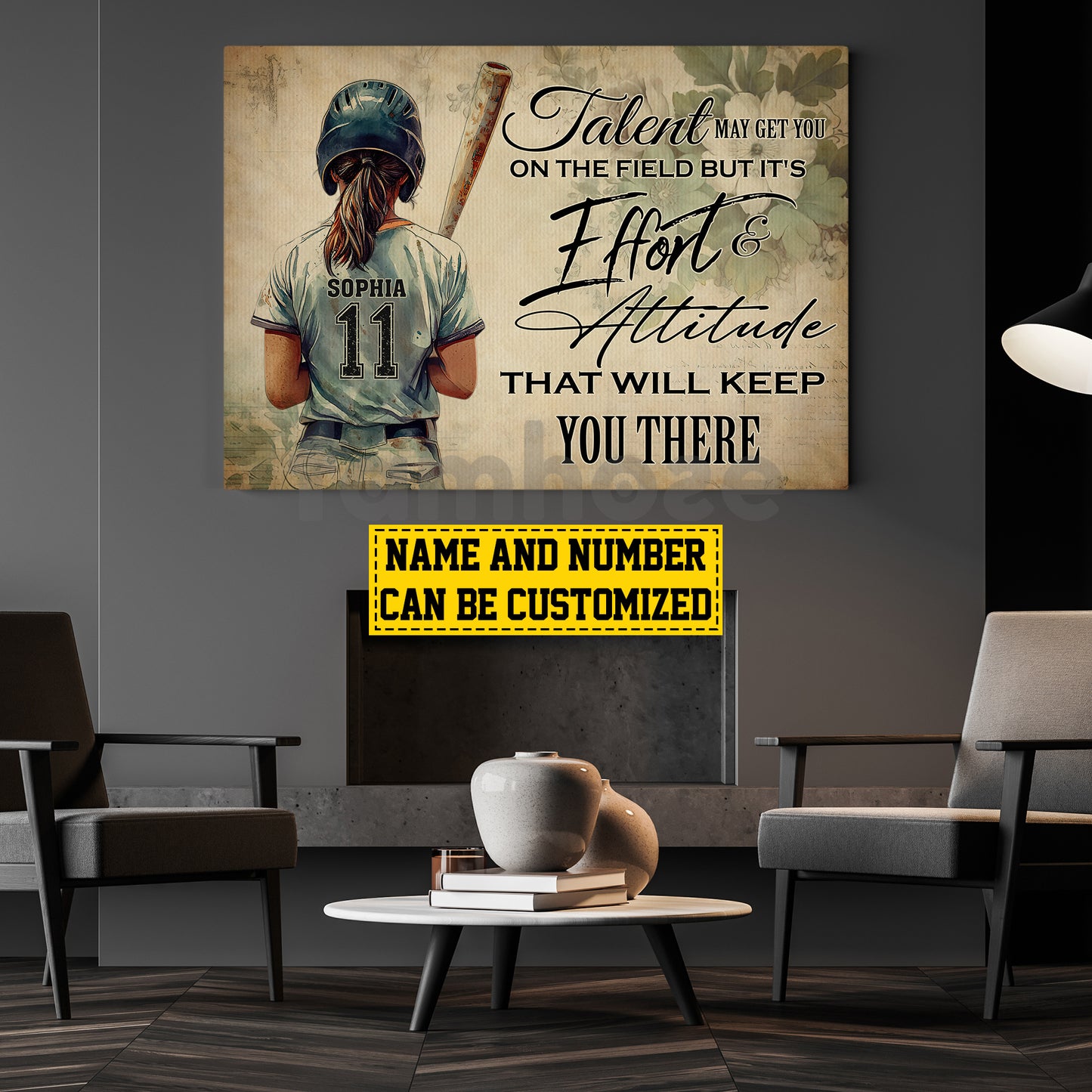 Motivational Personalized Softball Girl Canvas Painting, Talent May Got You On The Field Sport Wall Art Decor, Poster Gift For Softball Lovers