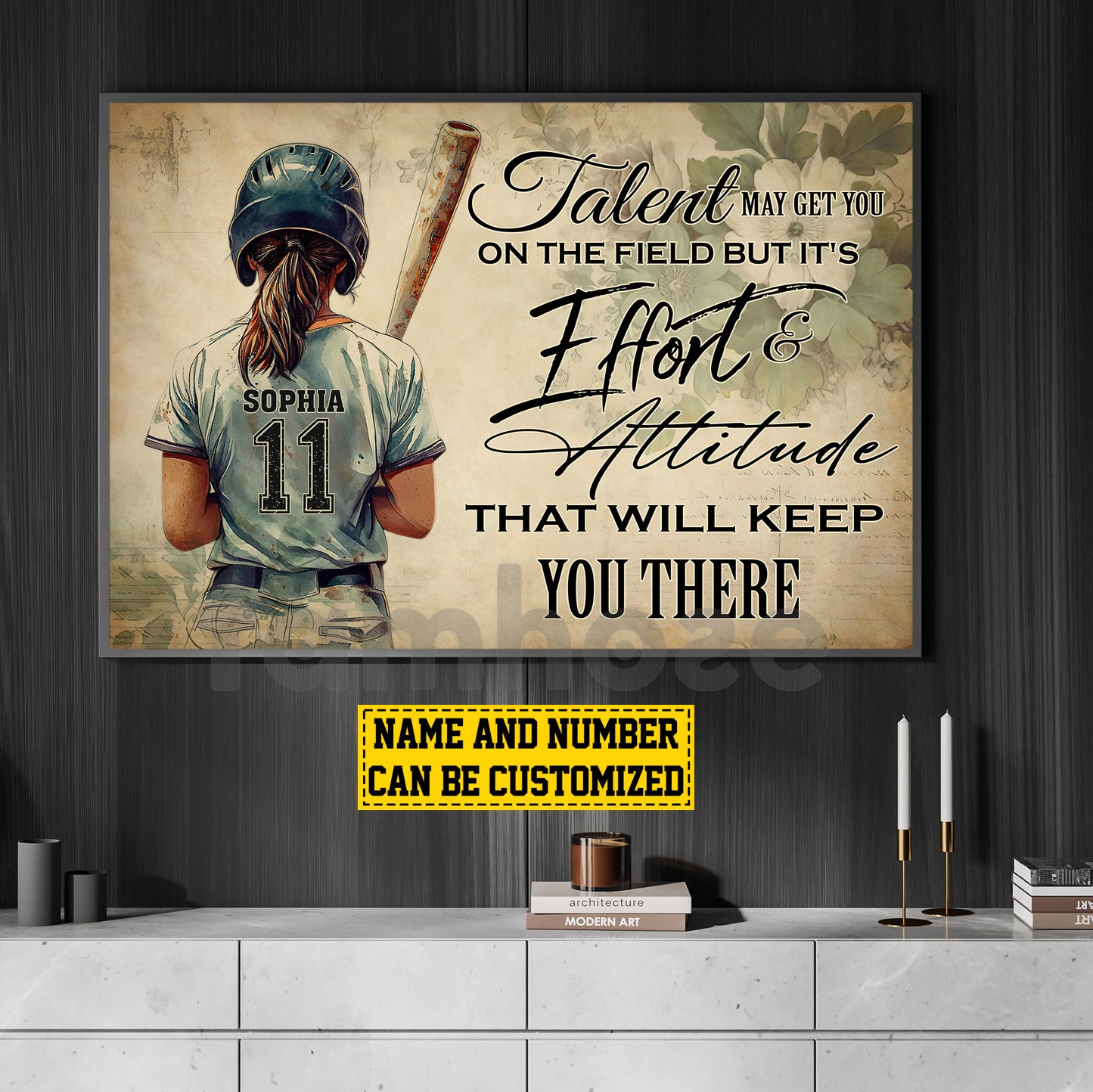 Motivational Personalized Softball Girl Canvas Painting, Talent May Got You On The Field Sport Wall Art Decor, Poster Gift For Softball Lovers