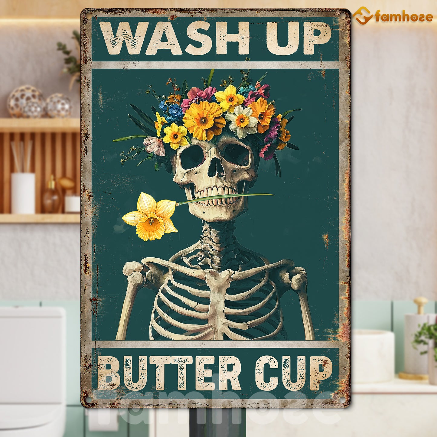 Funny Bathroom Metal Sign, Wash Up Toilet Sign, WC Decor Gift For Bathroom Lovers