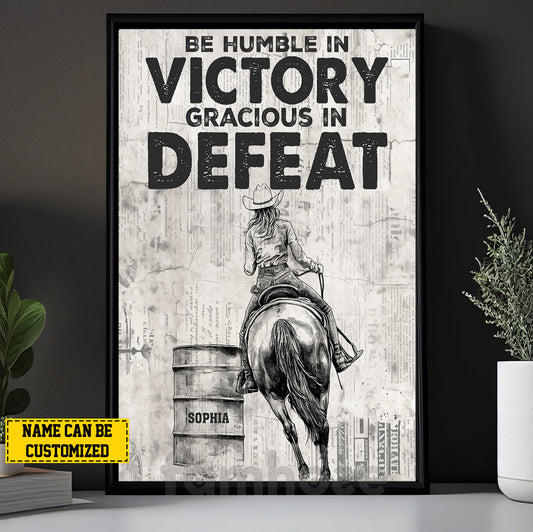 Motivational Personalized Barrel Racing Canvas Painting, Be Humble In Victory Wall Art Decor, Vintage Poster Gift For Barrel Racing Lovers